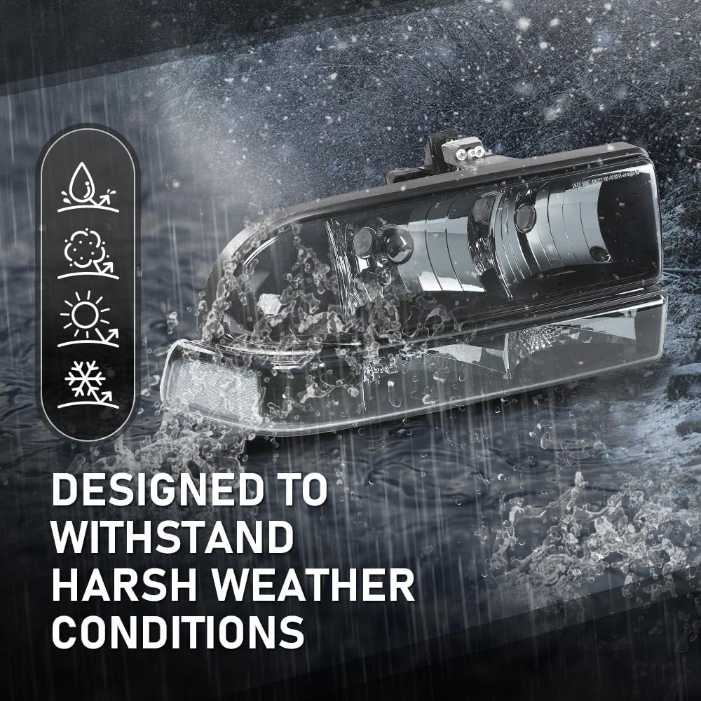 Cheda Headlights Assembly Headlamp Compatible With Chevy Blazer 1998-2005/Chevy S10 Pickup 1998-2004 W/Bumper Turn Signal Lights