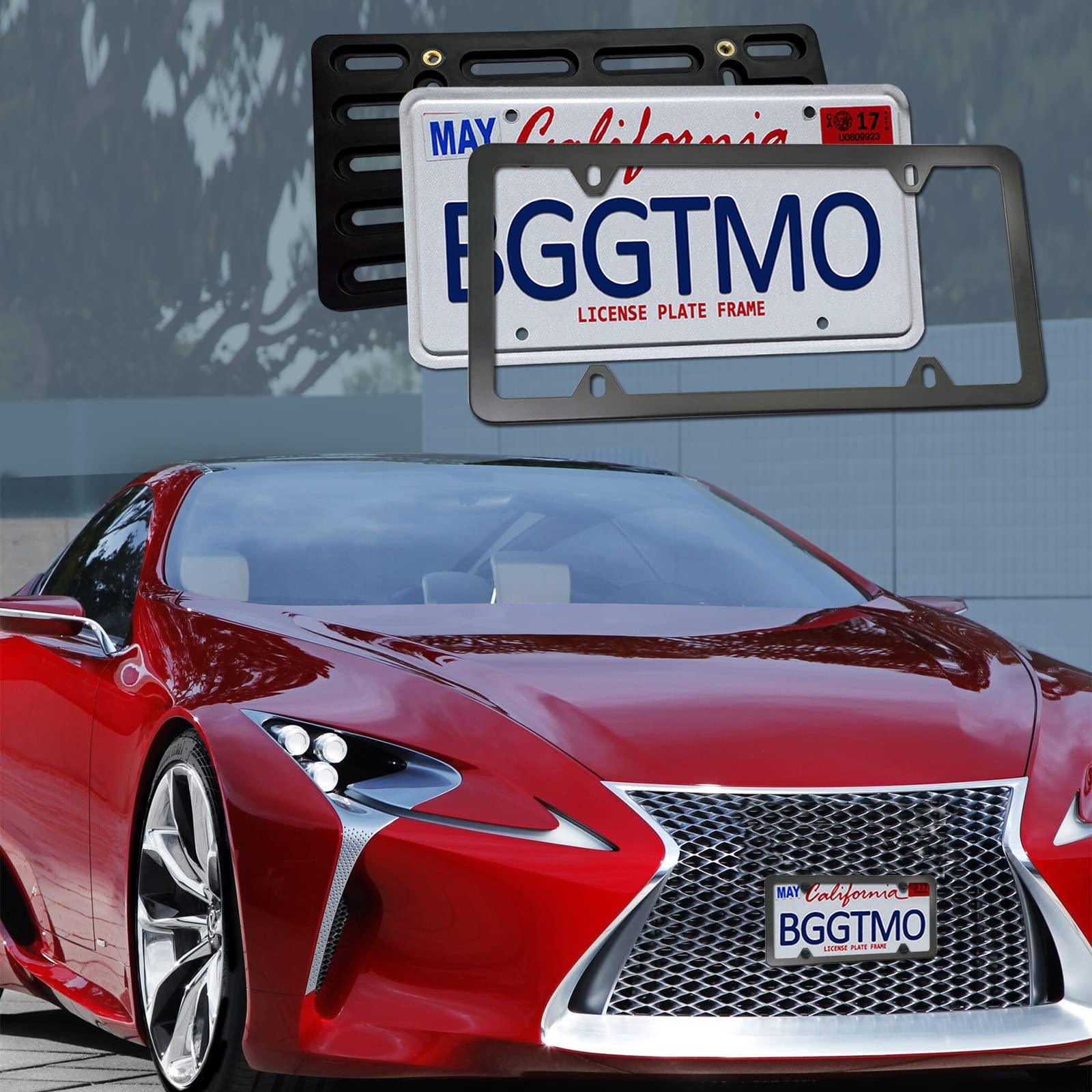 Bggtmo Front License Plate Mounting Kit- License Plate Bracket Holder Frame- Universal Bumper Car Tag Frame Mount Adapter With S