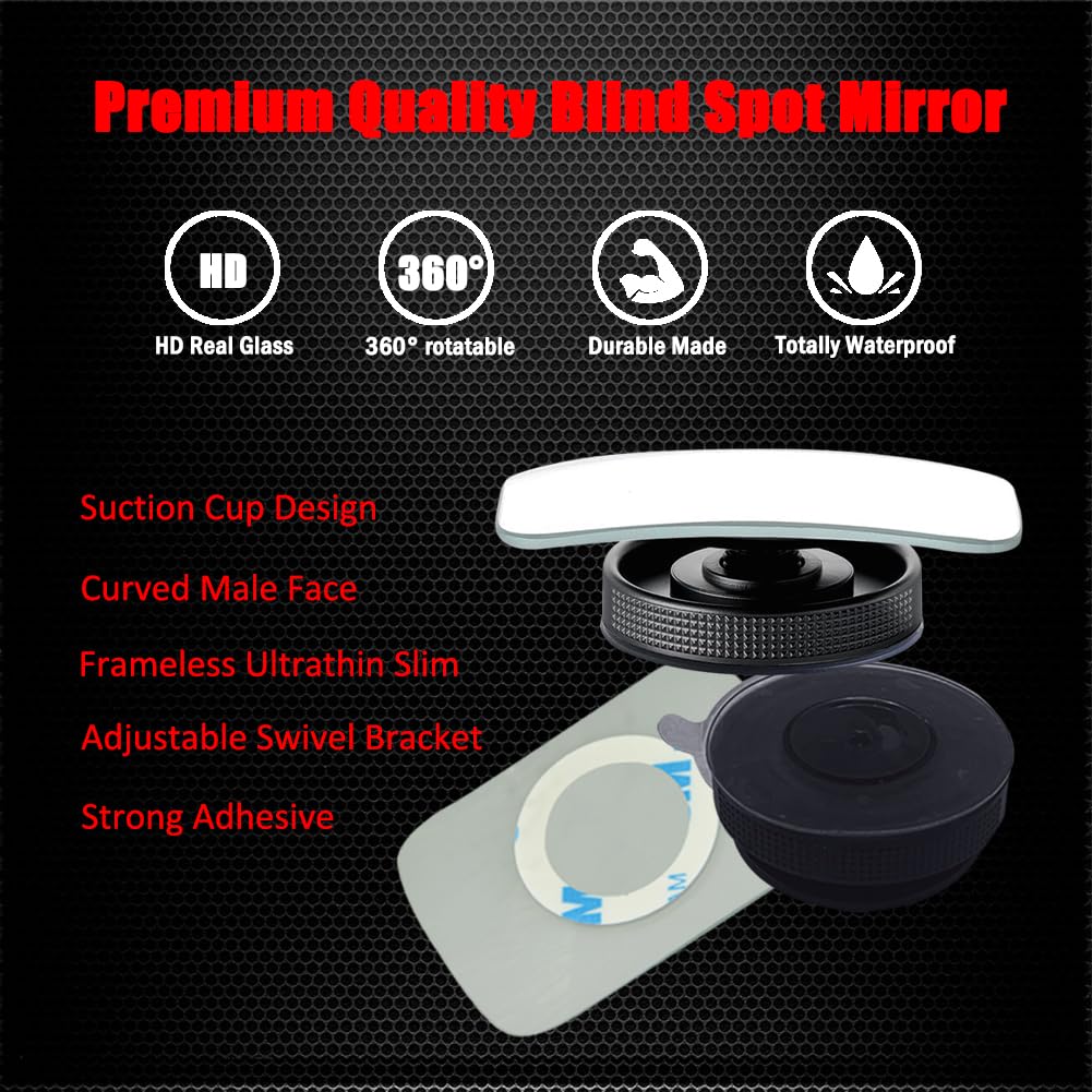 Suction Cup Blind Spot Mirror, Ampper Hd Glass Frameless Removable Convex Wide Angle Rear View Mirror (Rectangular, Pack Of 2)