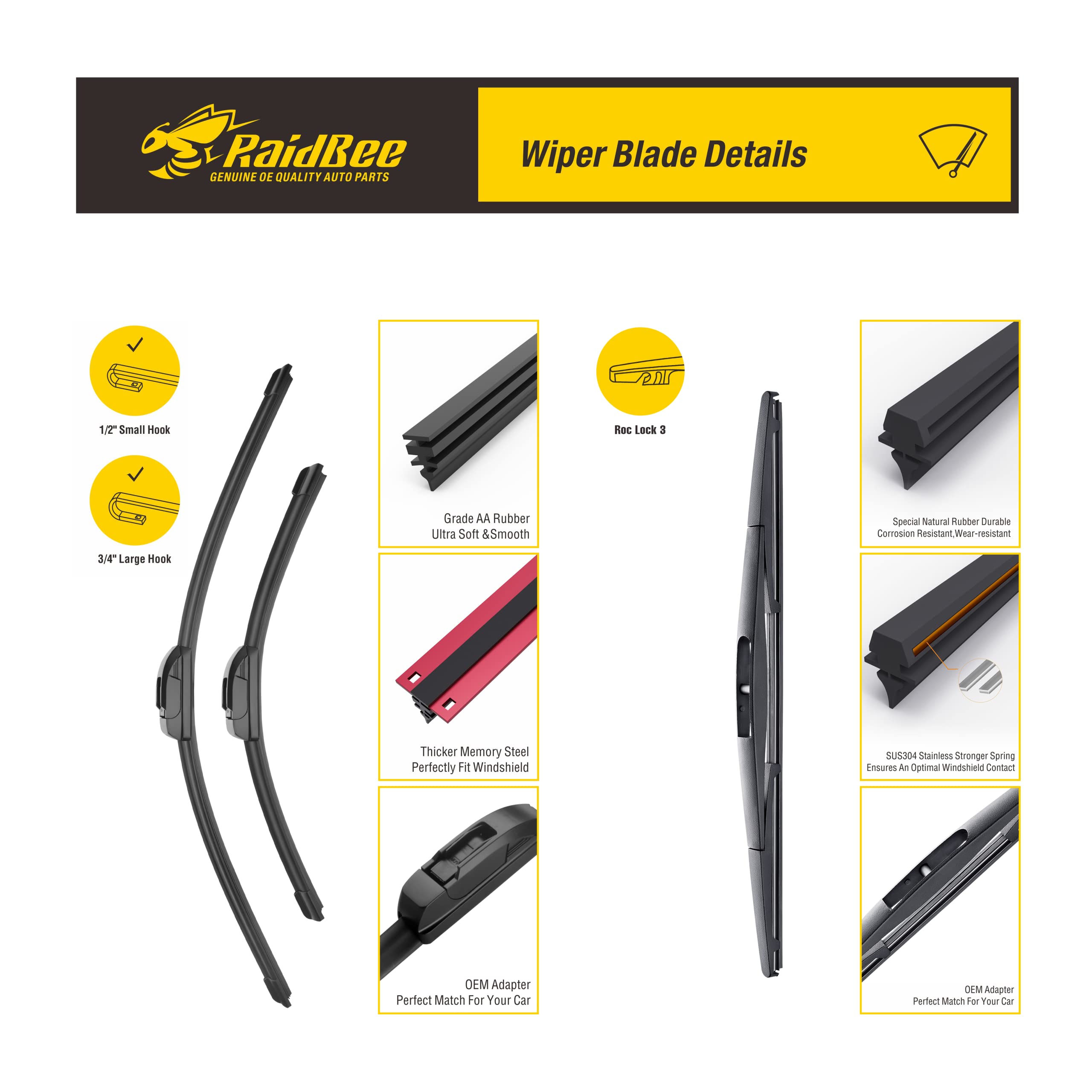 Raidbee Oem Windshield Wipers,Wiper Blades Replacement For Subaru Outback Legacy 2015-2019 Front Rear Windshield Wipers For My C