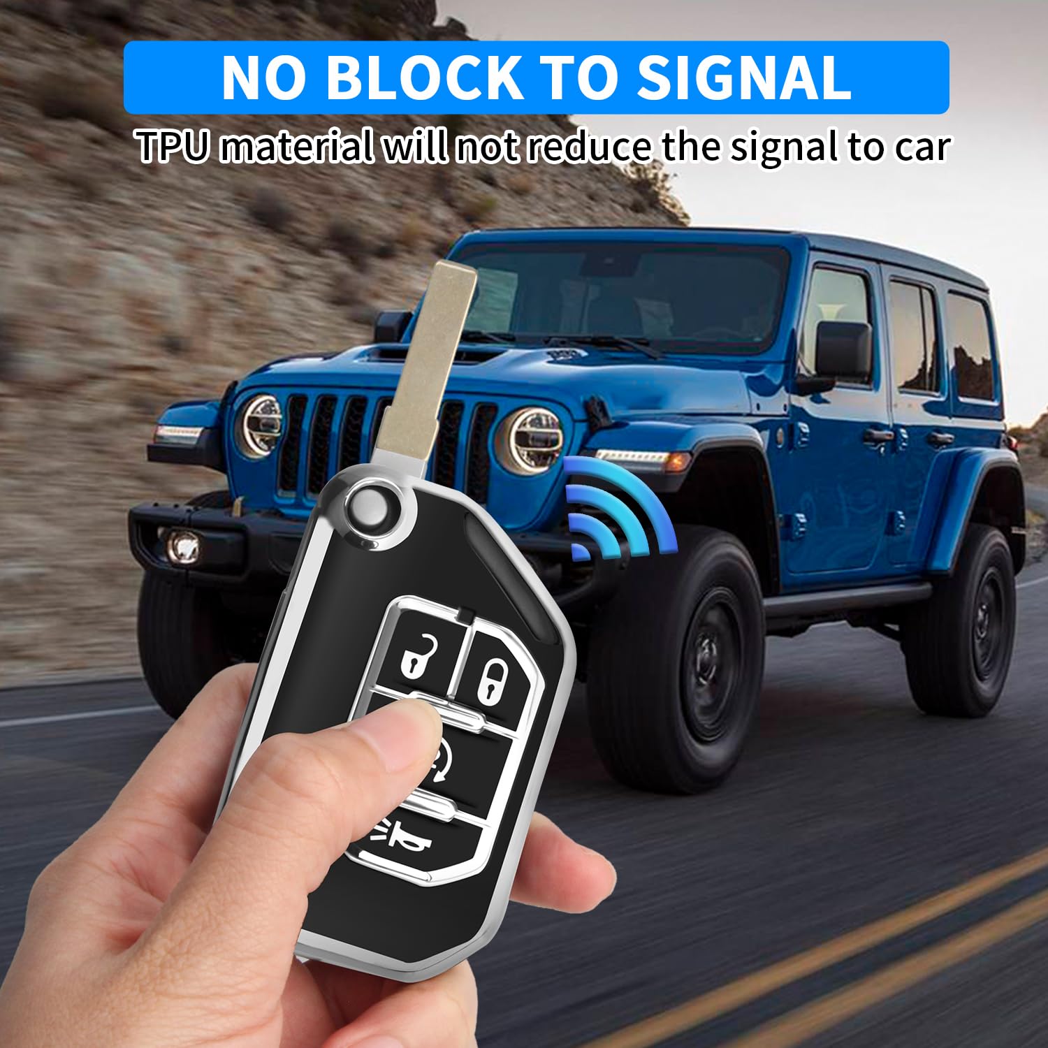 QBUC for Jeep Key Fob Cover,Flip Key Case Protector with Keychain Fit for Jeep Wrangler JLU JL Gladiator Rubicon JT Smart Remote