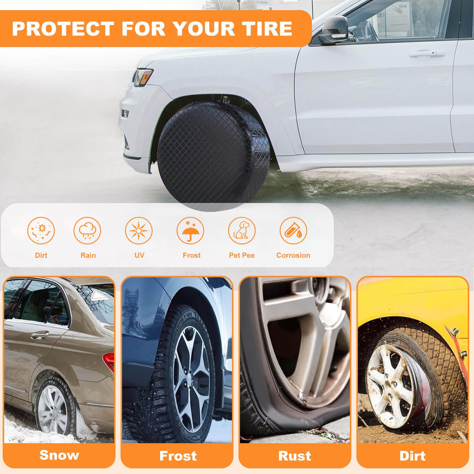 Amfor Set Of 2 Tire Covers,Waterproof Aluminum Film Tire Sun Protectors,Weatherproof Tire Protectors (Black-2Pcs, 30 ''-32 '')