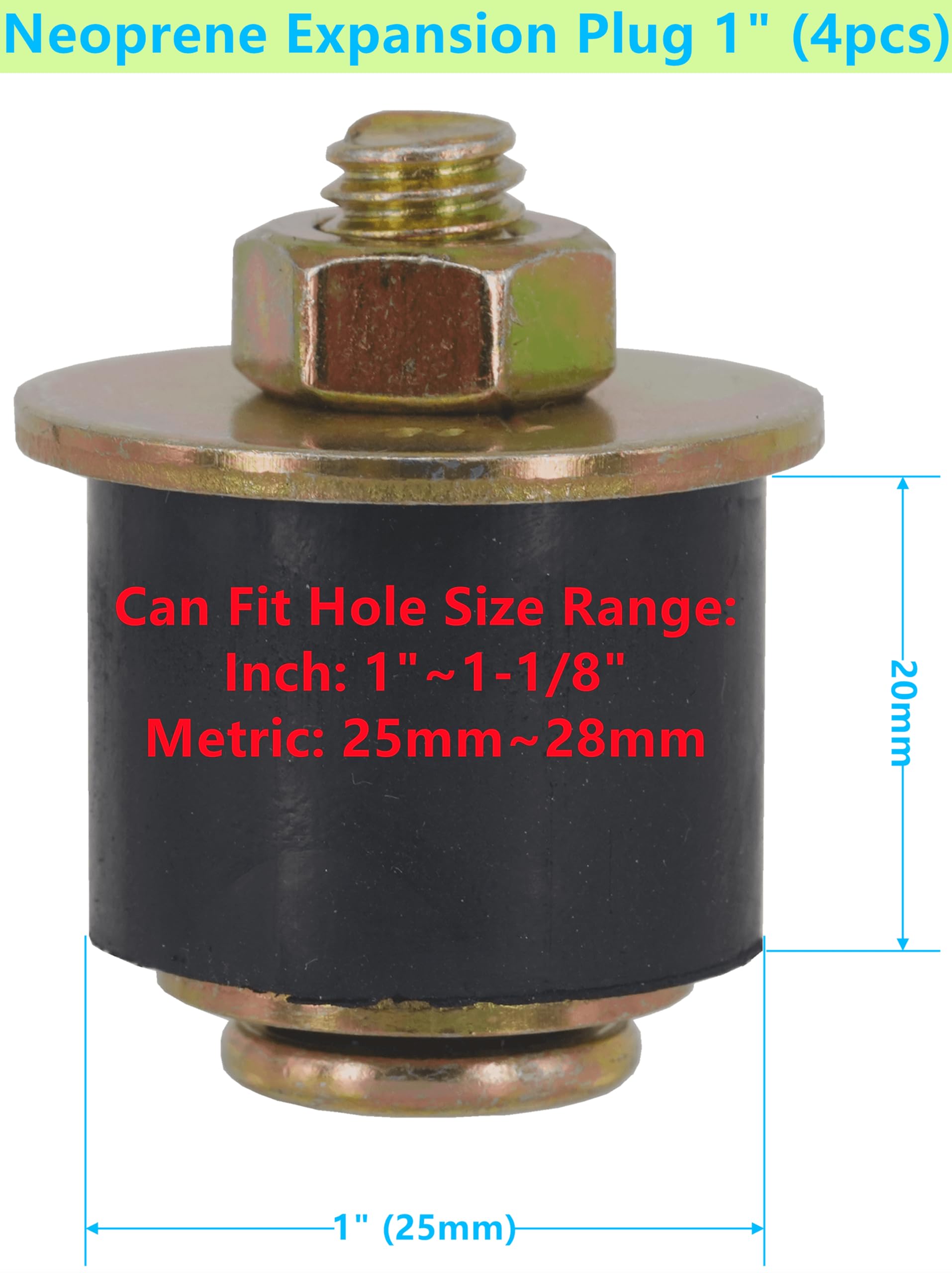 Dsnaduo Automotive Neoprene Expansion Plug 1 inch to 1-1/8 inch (25mm -28mm),4 -Pack