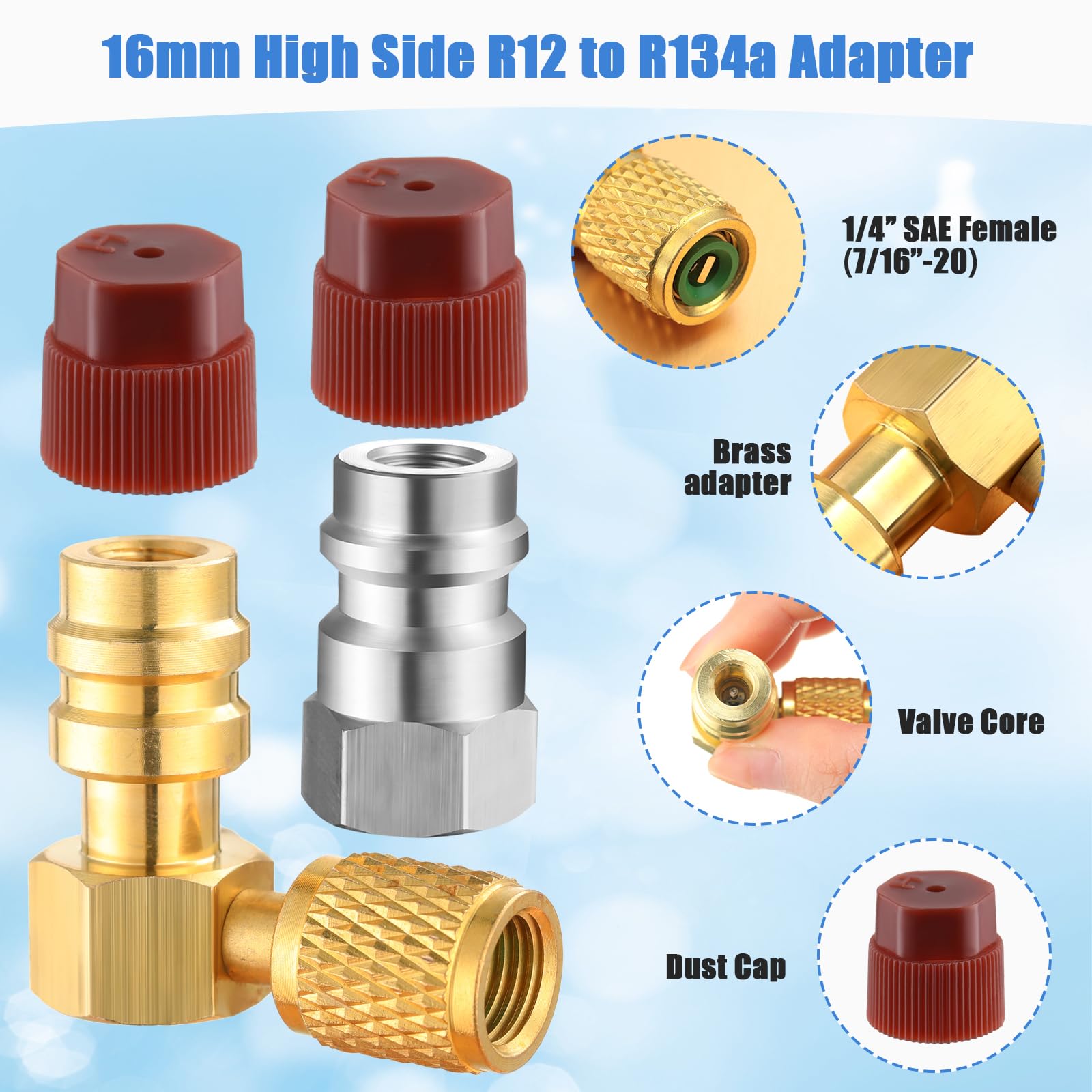 Yaocom 8 Pcs R12 to R134a Conversion Kit 90 High and Low Side R12 to R134a Retrofit Adapter Fittings High/Low Pressure Retrofit