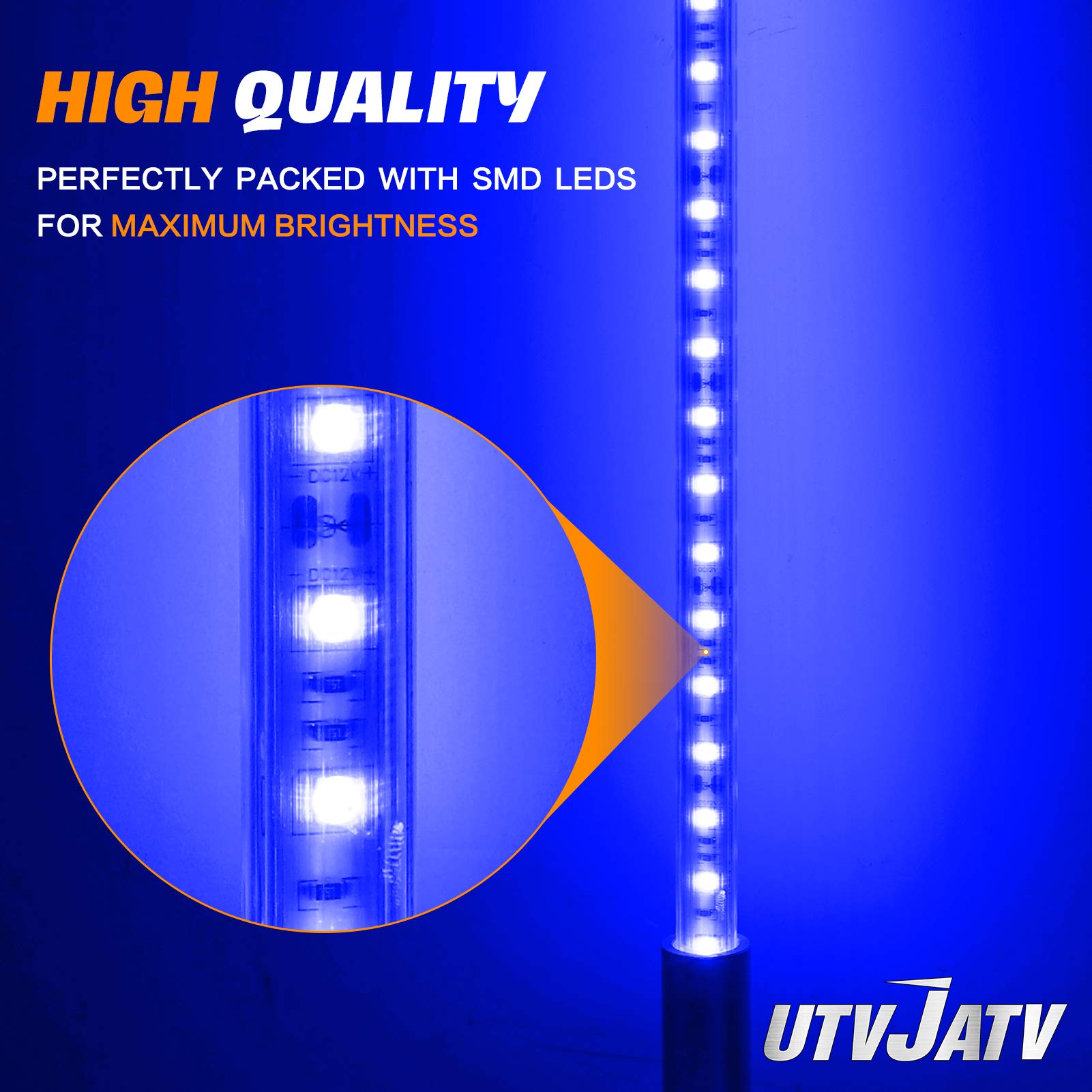 UTVJATV 3ft LED Whip Antenna - Waterproof Flag Pole with Blue Light for Can Am Maverick X3, Polaris RZR, UTV, ATV - 1PC