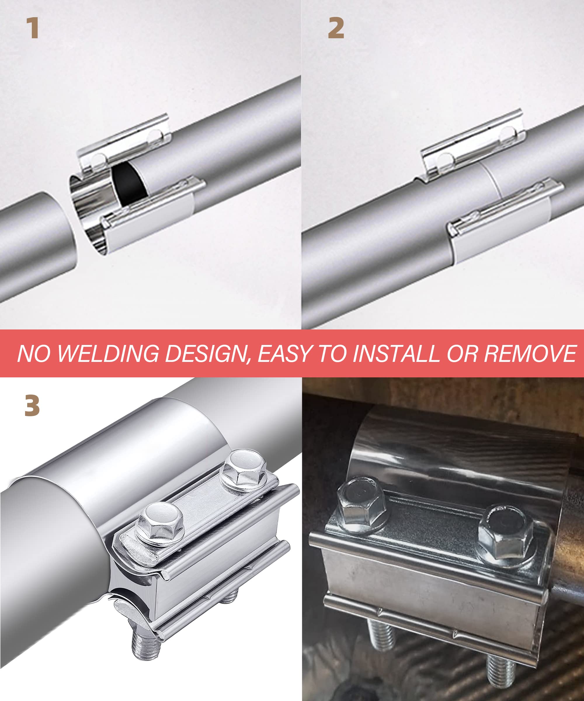 Zlirfy Exhaust Clamp Exhaust Pipe Clamp,2.0    2.25    2.5    2.75    3.0    4.0    Butt Joint Stainless Steel Clamp Band,Univer