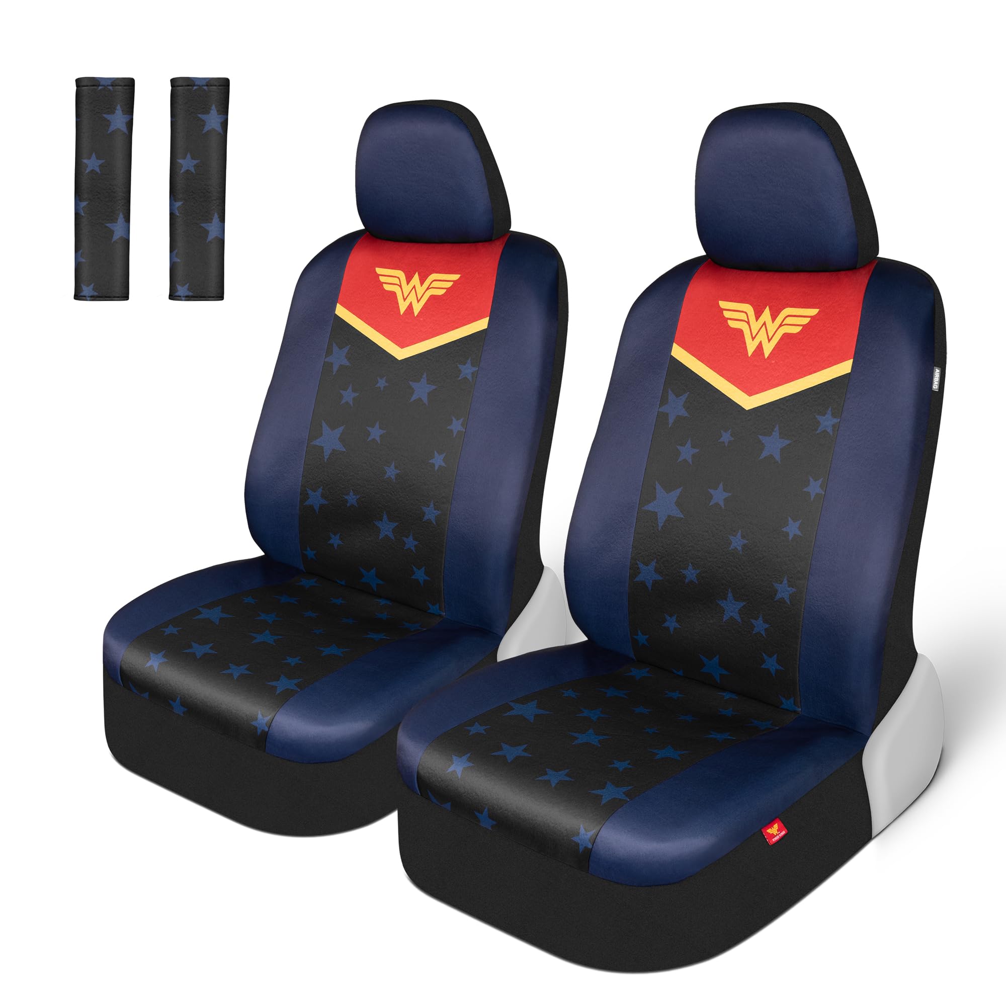 Bdk Warner Bros Dc Comics Wonder Woman Car Accessories Seat Covers - Front Pair Includes Removable Head Cover, Matching Seat Bel