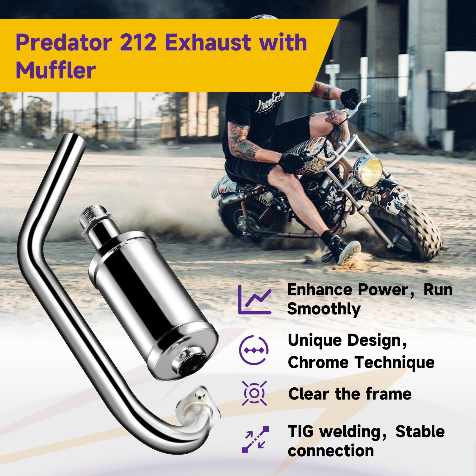 HIAORS Upgrade Exhaust Pipe Silencer Kit for Predator 212cc 196cc 224cc Coleman CT200U BT200X CT200U-EX Baja Warrior Massimo MB1