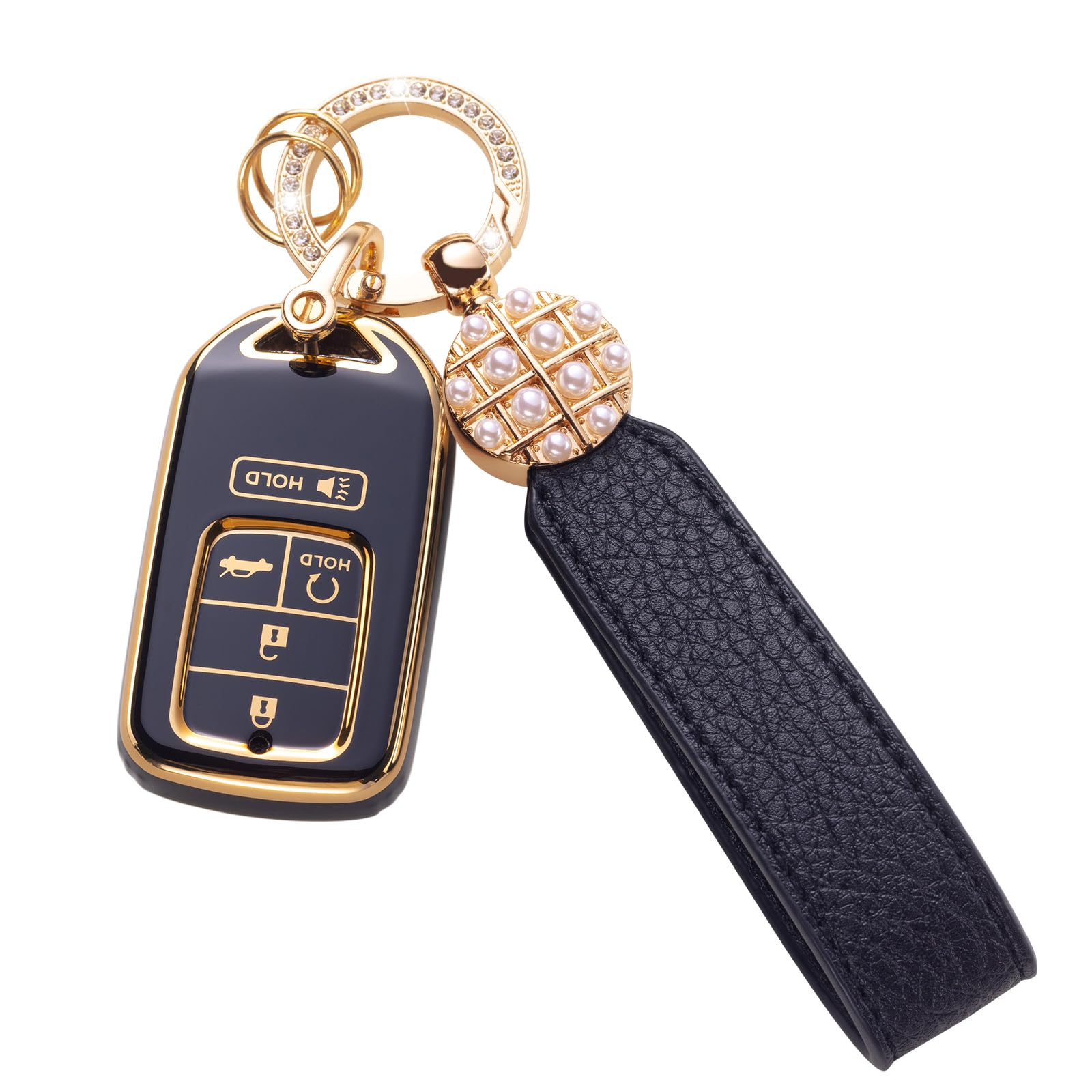 Qetoosur for Key Fob Cover with Leather Lanyard, Key Case Protection Shell Fit for Accord Civic CRV Pilot Odyssey Passport Smart