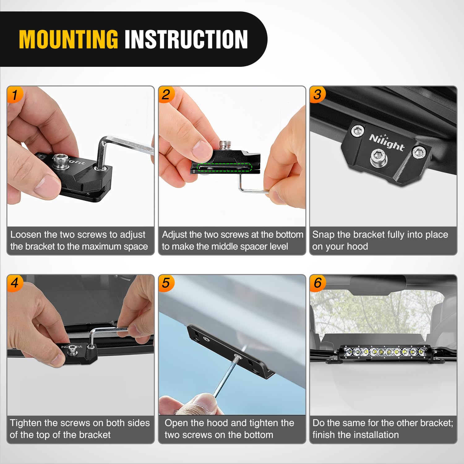 Nilight Led Light Bar Mounting Bracket 2Pcs Universal Adjustable Pillar Hood Fog Pods Work Lamp No Drilling Aluminum Mount Clamp