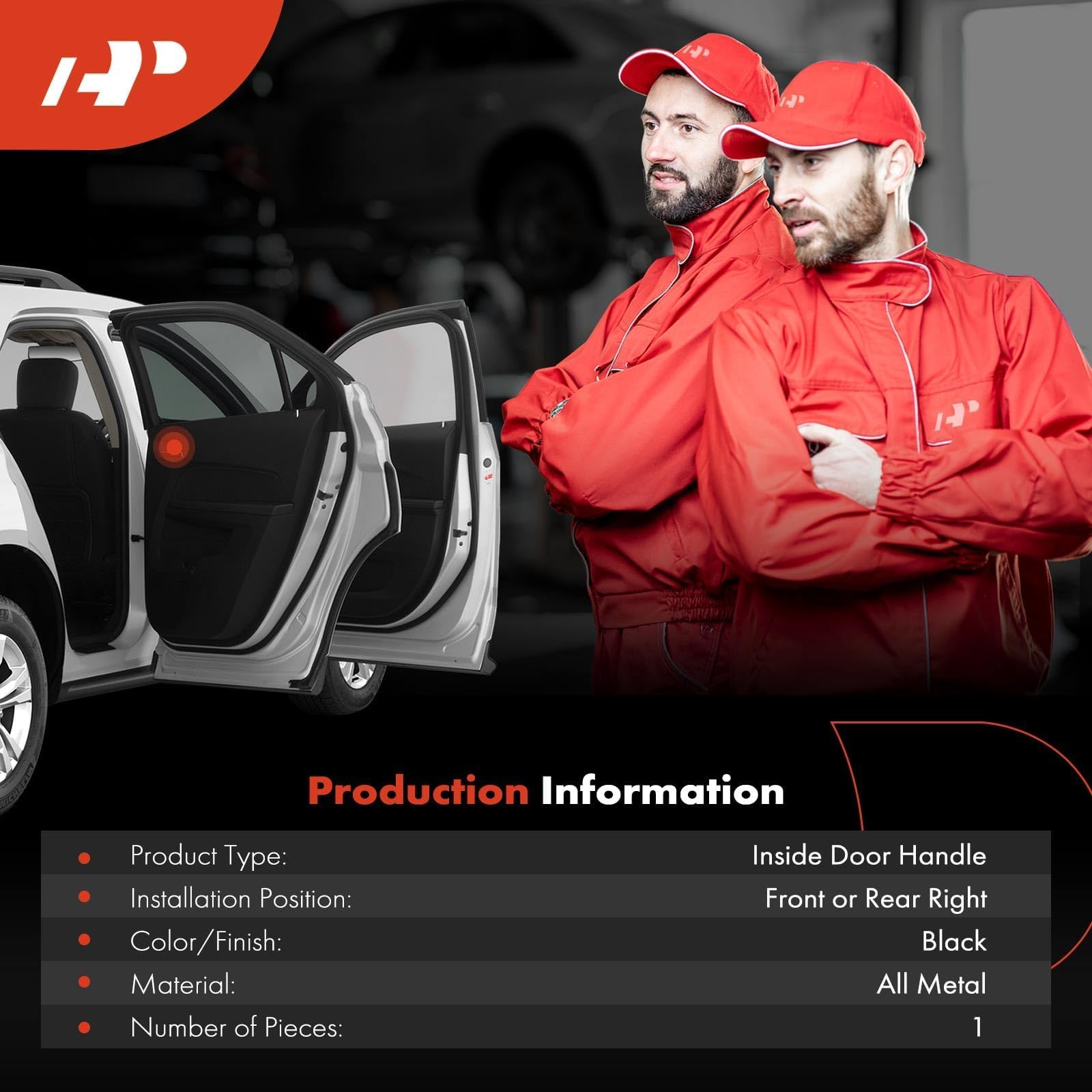 A-Premium - Interior Metal Door Handle Front Rear Right Passenger Side - Compatible with 1987-1997 Ford F150 F250 F350 Bronco F5