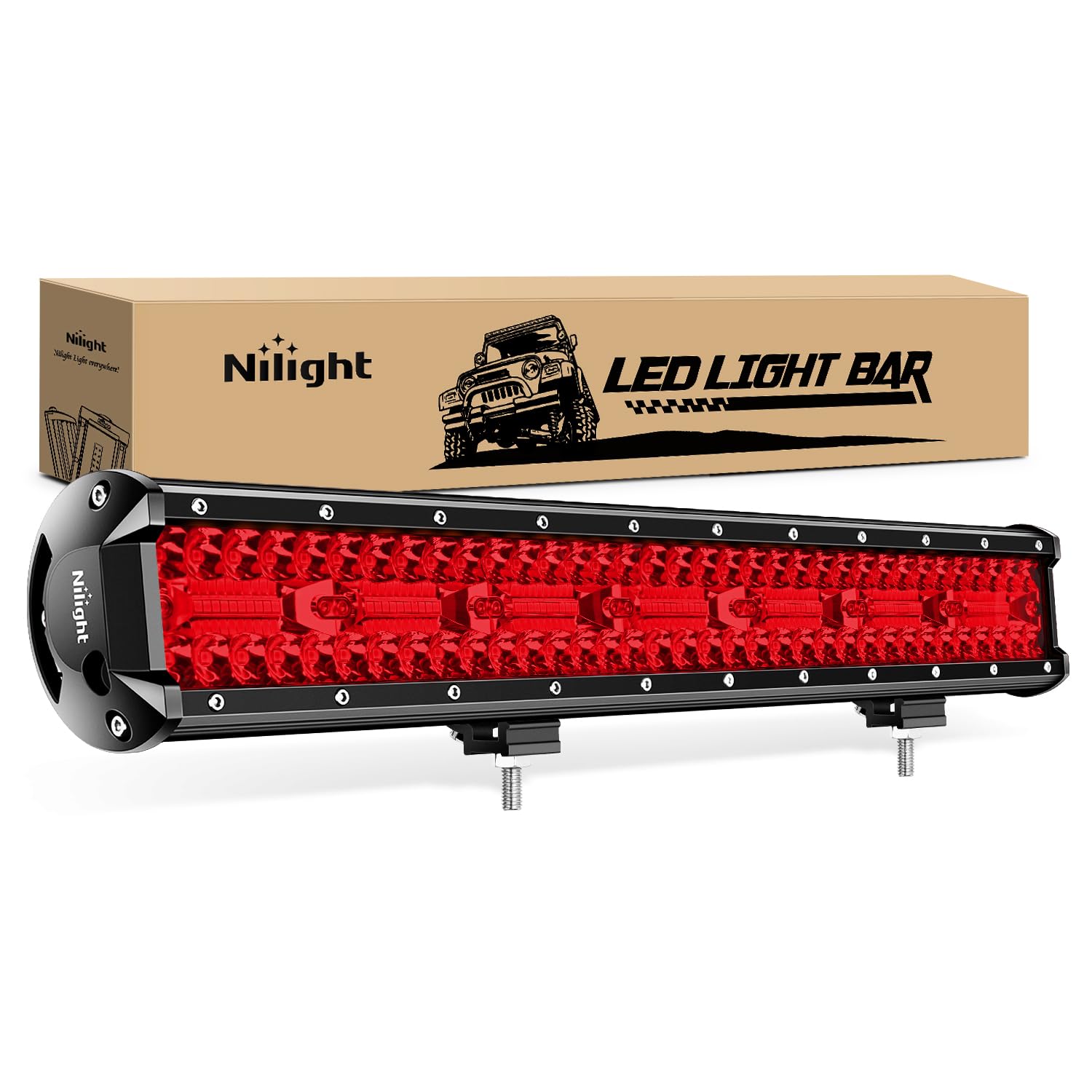 Nilight 20 Inch Led Light Bar Red Triple Row 420W Spot Flood Combo 42000Lm Driving Boat Off Road Fishing Hunting Emergency Safet