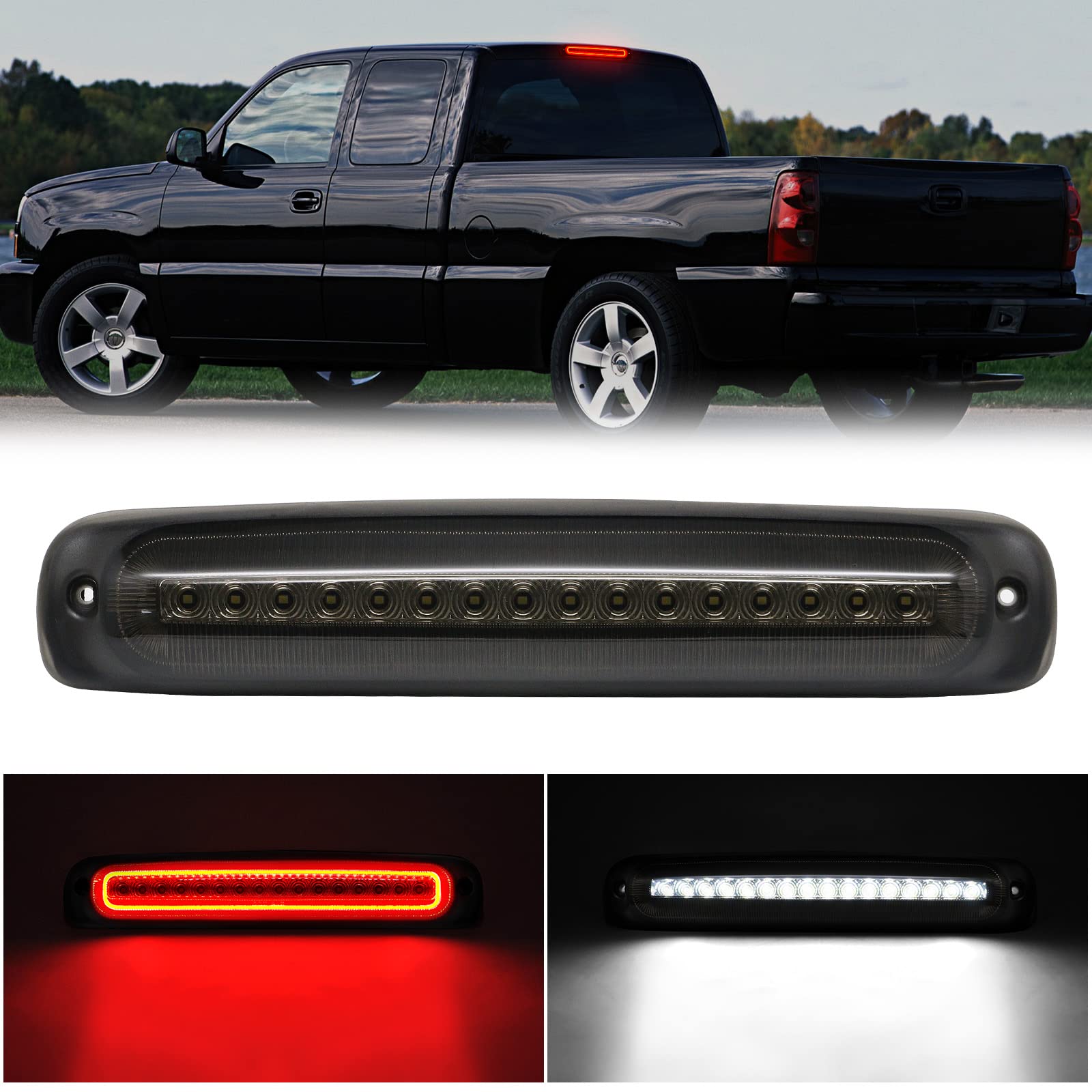 R&F Auto Led Smoked Third Brake Light With Seal Foam Gaskets Replacement For Silverado & Sierra 1500/2500/3500 Hd Classic (1999-