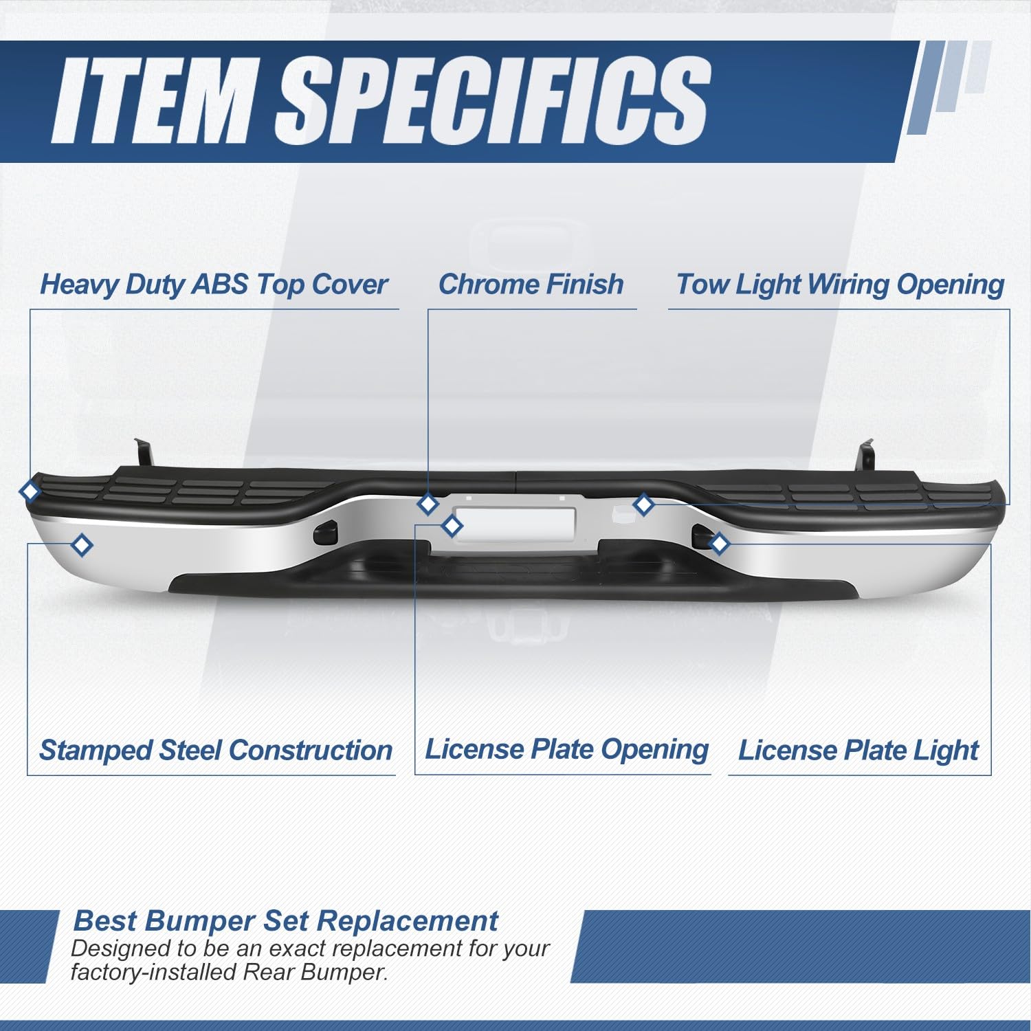 Auto Dynasty Rear Step Bumper Assembly Compatible With 1999-2006 Silverado Sierra 1500 2500, 2007 1500 Classic Fleetside/Stylesi