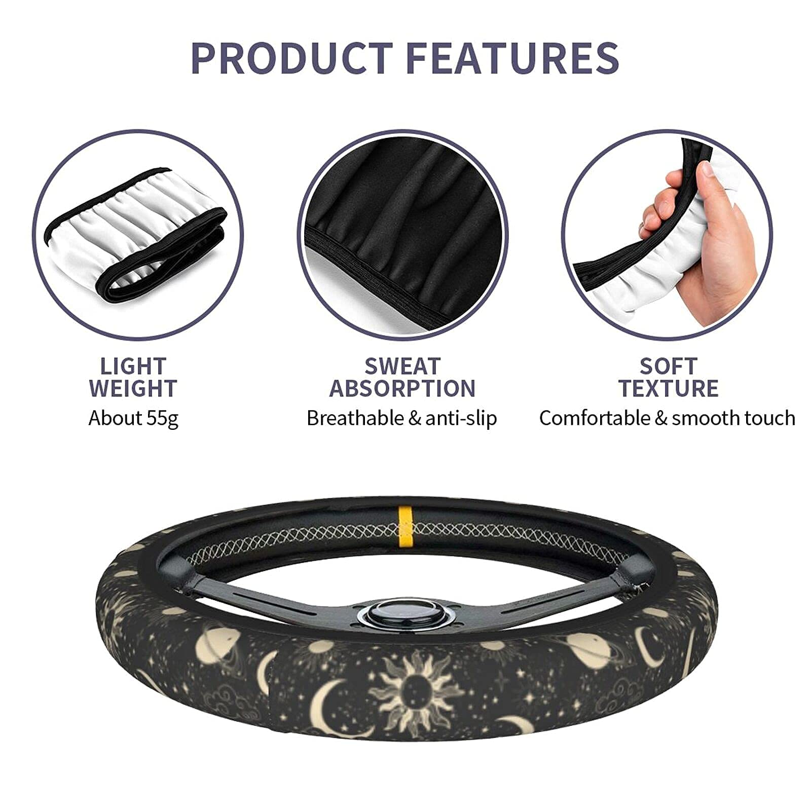 Sun And Moon Steering Wheel Covers Non Slip Neoprene Space Wheel Protector Universal 15 Inch For Men Women
