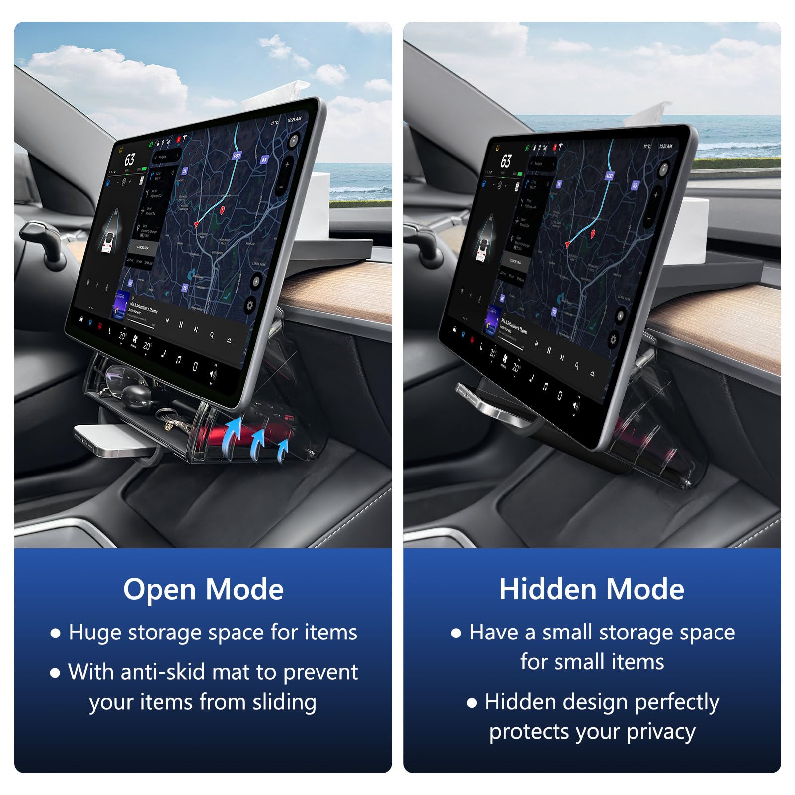 Klutchtech Hideable Under Screen Storage Organizer Compatible With Tesla Model 3 /Y 2025-2017 | Not Fit 2024 Model 3 (Highland)
