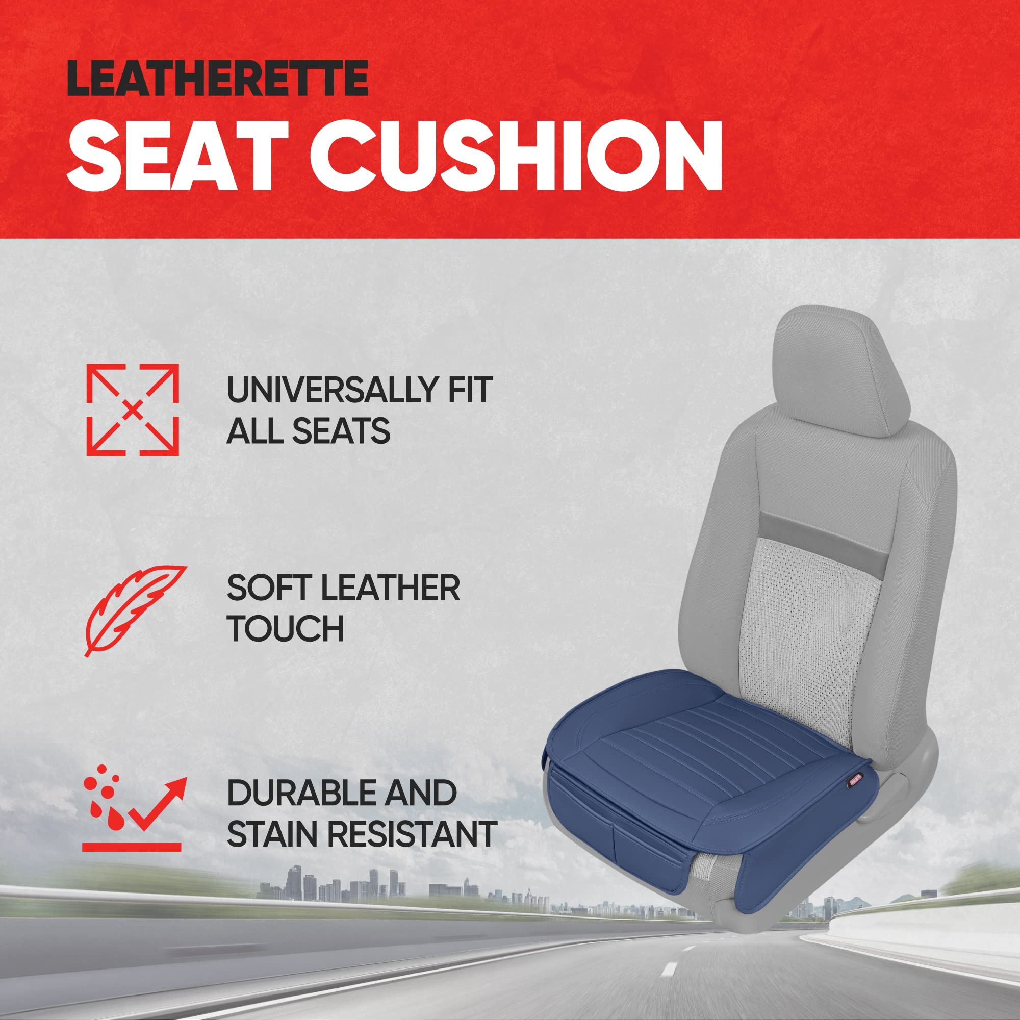 Motor Trend Seat Covers For Cars Trucks Suv, Faux Leather 2-Pack Blue Padded Car Seat Covers With Storage Pockets, Premium Inter