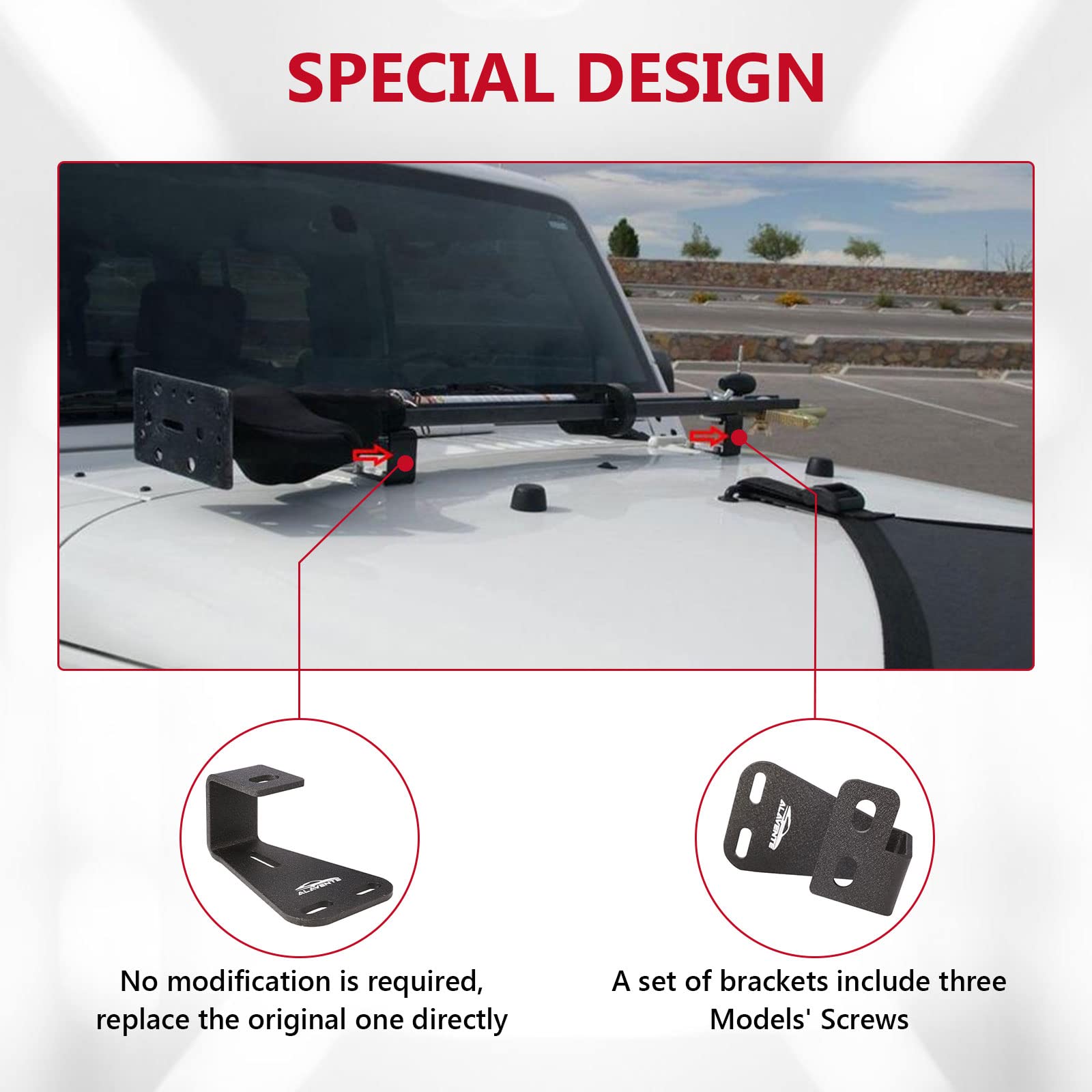 ALAVENTE High Lift Jack Mount Hinge Mounting Hood Bracket for Jeep Wrangler CJ 1944-1986 / YJ 1987-1995 / TJ 1997-2006 (Pair, Black)