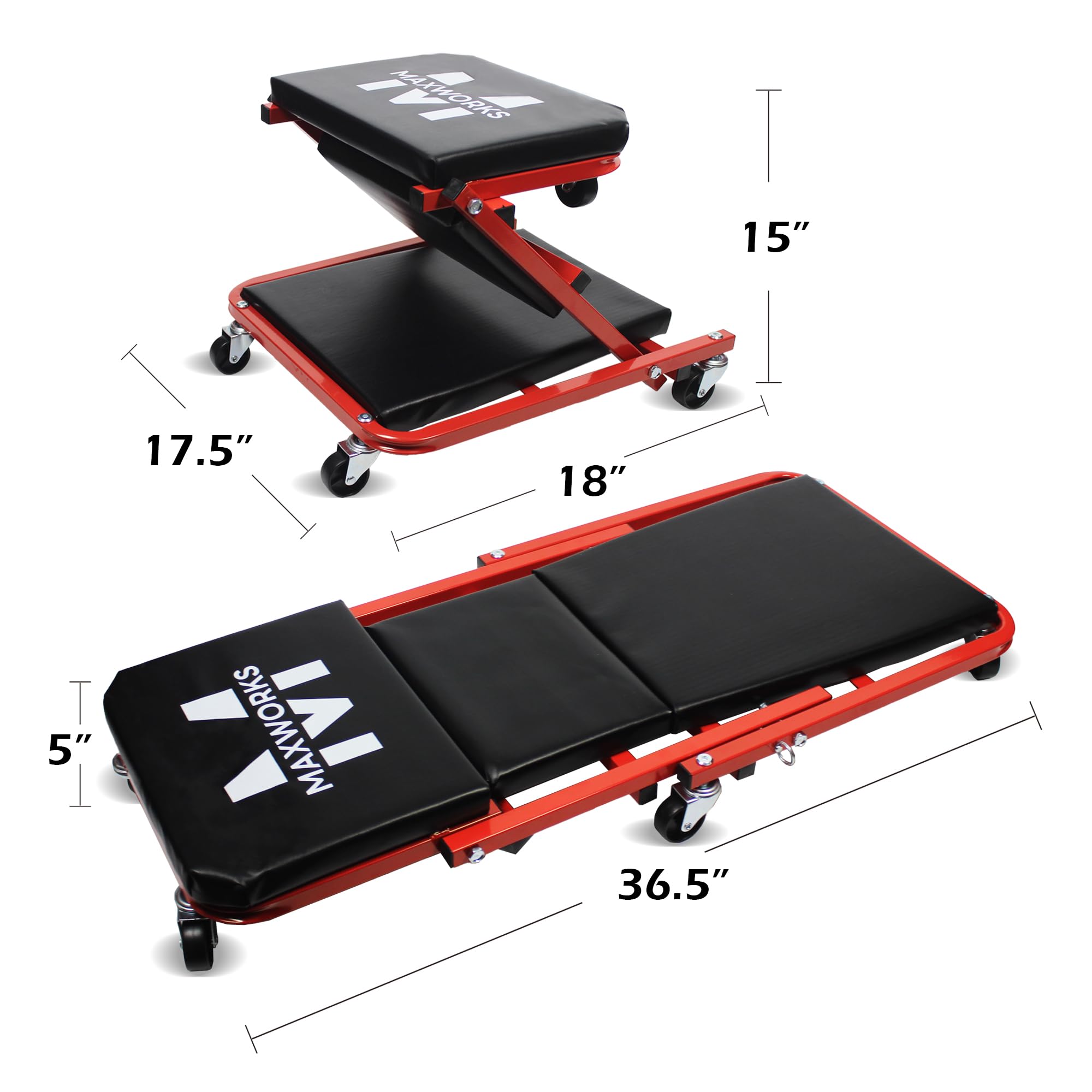 Maxworks 50873 2 In 1 Mechanic Creeper 36 Inch Z-Creeper Seat 300 Lbs Capacity Low Profile Creeper With 6 Pcs Casters For Garage