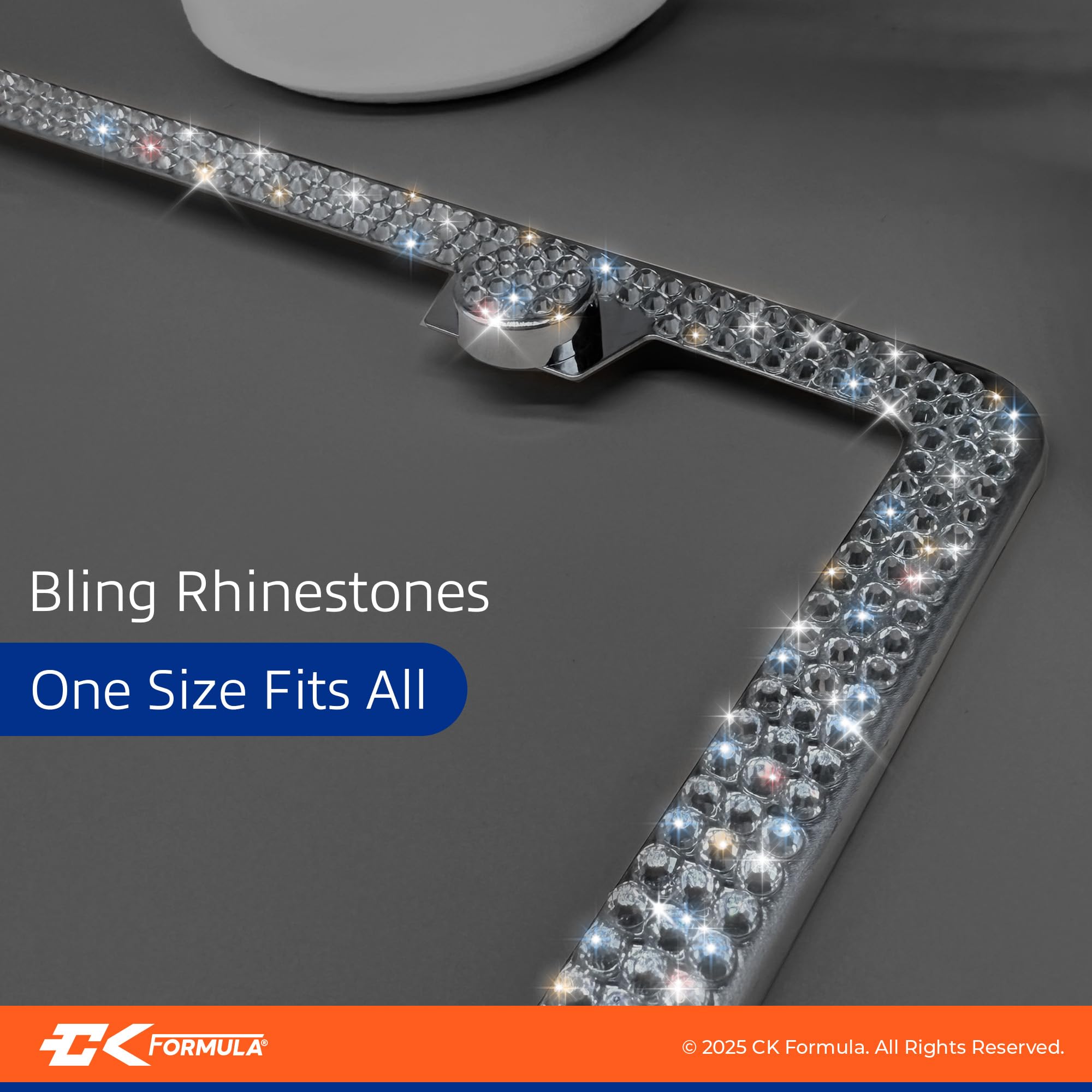 CK Formula White Bling License Plate Frame, Rhinestone License Plate Frame, Diamond License Plate Frame for Women, Stainless Ste