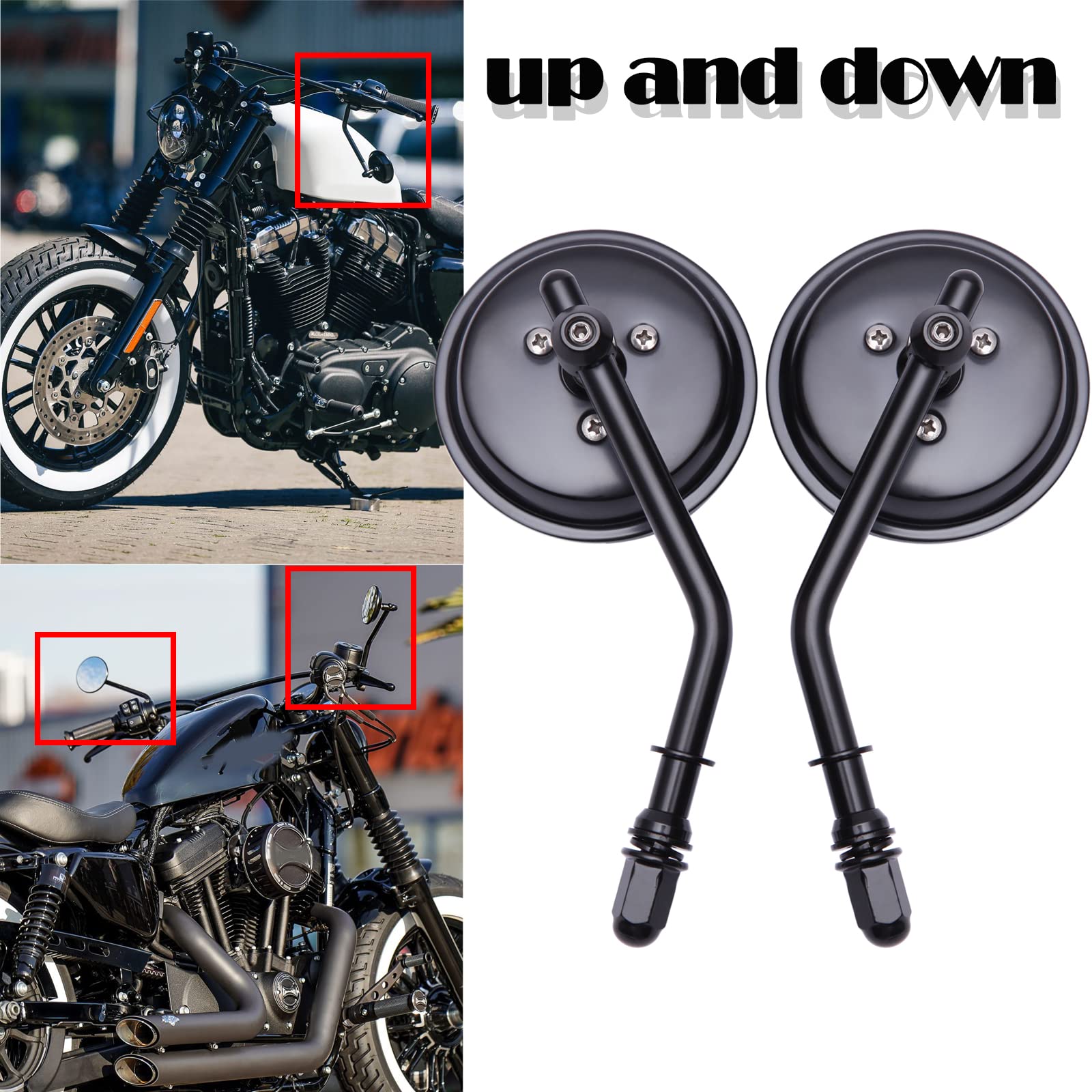 Black Motorcycle Mini Round Rear View Side Mirrors Compatible With Sportster Dyna Softail Road King Street Electra Glide Road Gl