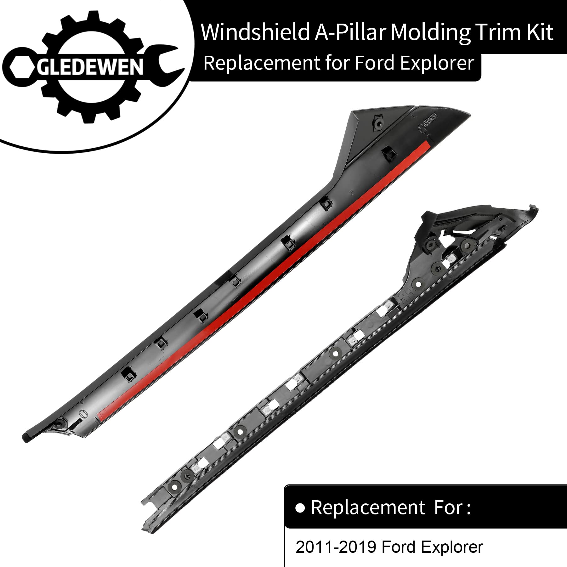 A-Pillar Trim Molding Windshield Set, Compatible With 2011-2019 Ford Explorer, Left & Right, Outer & Inner, 926450 926451, Windo