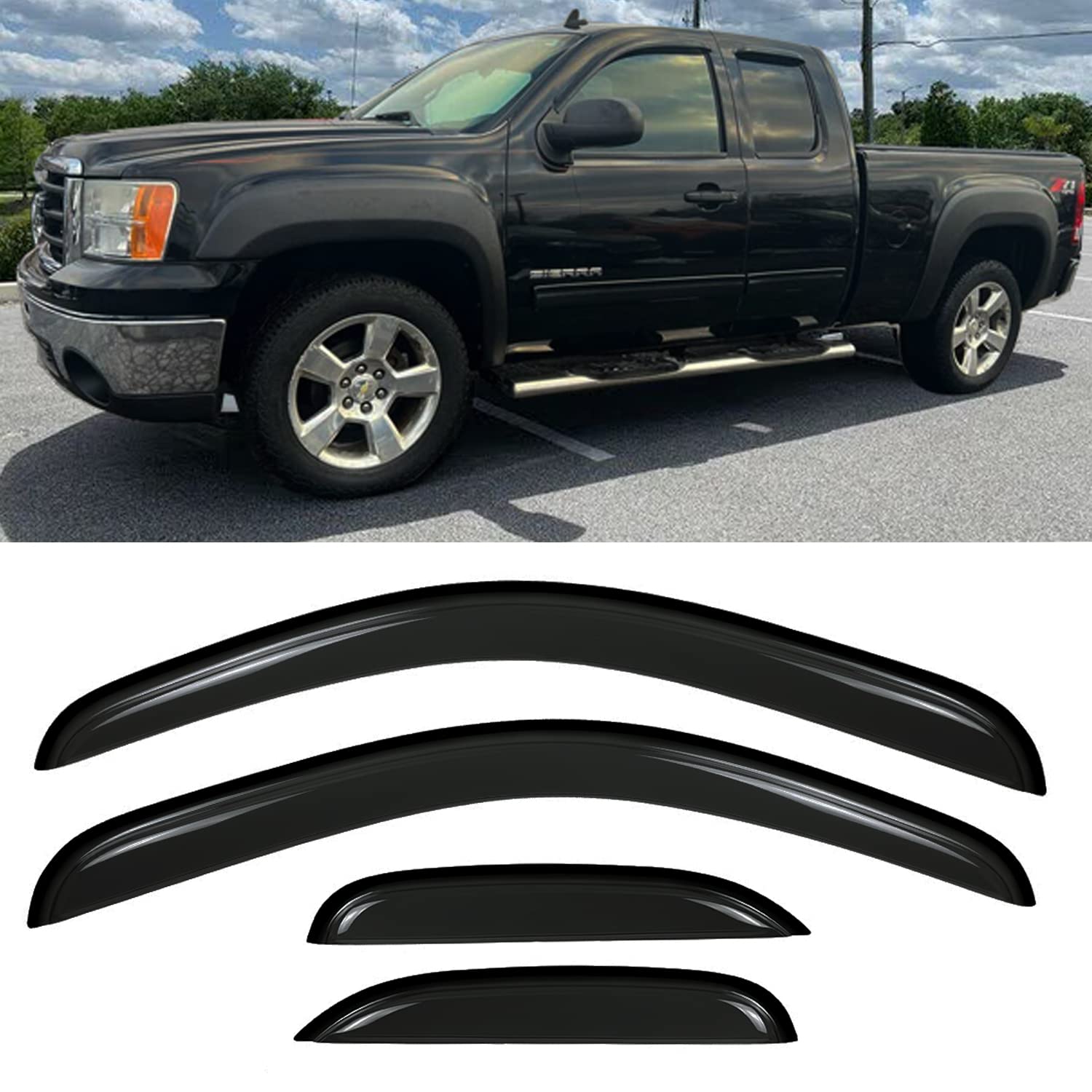 Window Deflectors Rain Guards Visors For 2007-2014 Chevy Silverado/Gmc Sierra 1500/2500Hd/3500Hd Extended Cab, Side Window Defle