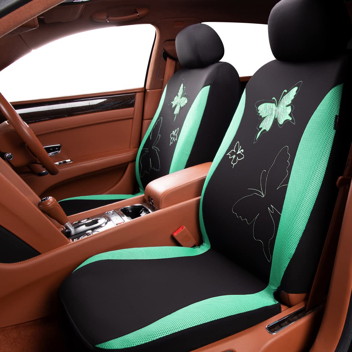 Flying Banner Butterfly Car Seat Covers Ful Set Fashion Universal Lady Woman Female Rear Bench Split Colorized (Mint Green, Full Set - Lace)