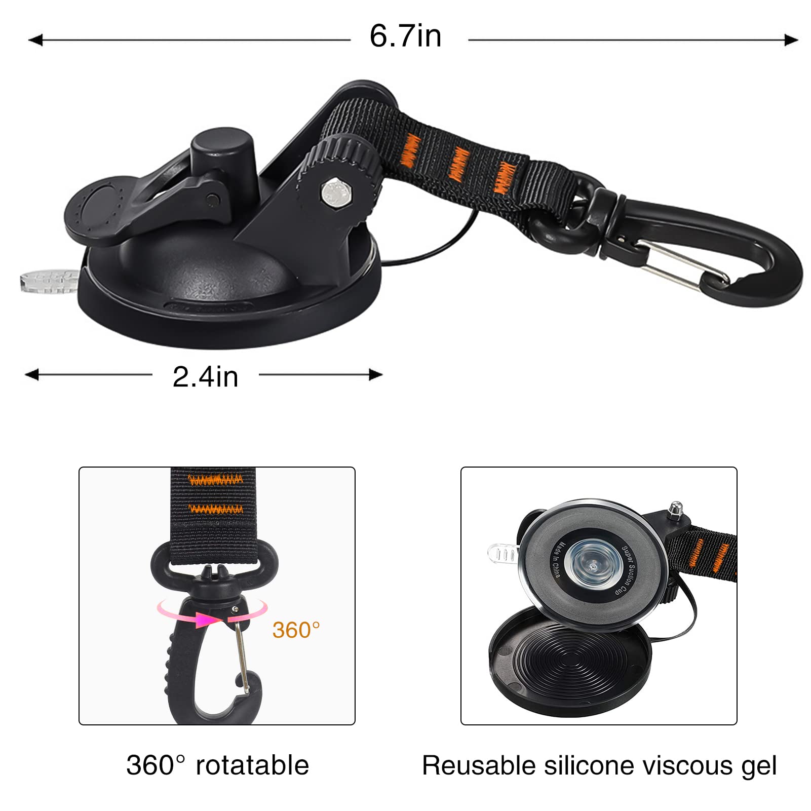 Conbola Suction Cups Hooks 4 Pieces Outdoor Car Camping Essentials Heavy Duty Upgraded Tie Down Suction Cup,Camper Accessories S