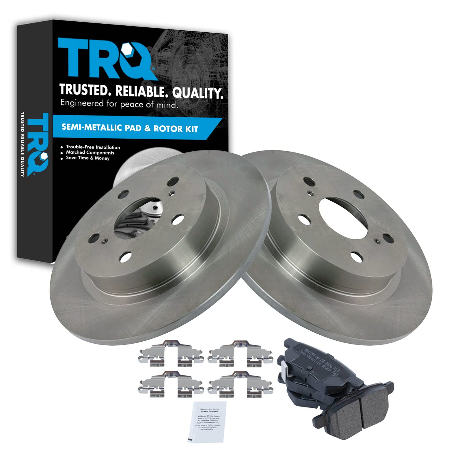 Trq Rear Brake Pad & Rotor Kit Brake Pads Brake Rotor Semi-Metallic Compatible With 2011-2016 Scion Tc
