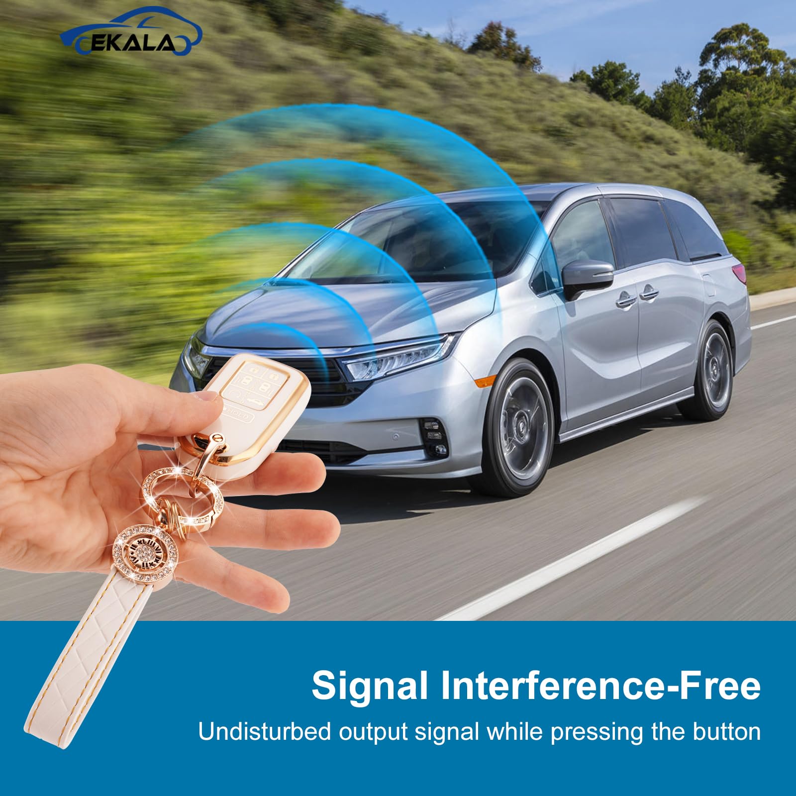 EKALA for Honda Odyssey Key Fob Cover with Leather Keychain, 7 Buttons Soft TPU Keys Shells Compatible with 2018 - 2024 Honda Od