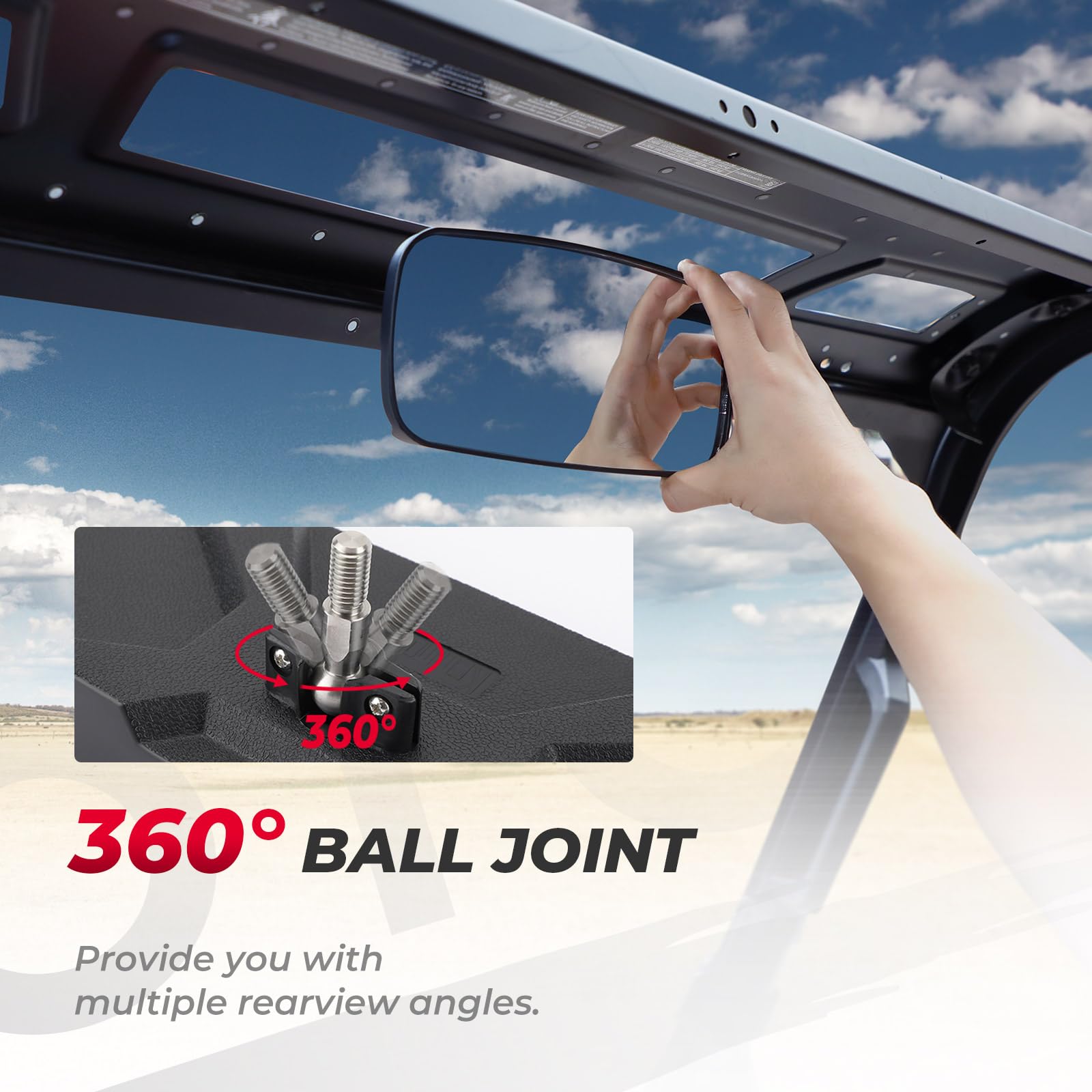 KEMIMOTO UTV Rear View Mirror Compatible with Polaris Ranger 500 570 900 XP 1000 XP/Crew 2017 2018 2019 2020 2021 2022 2023 2024