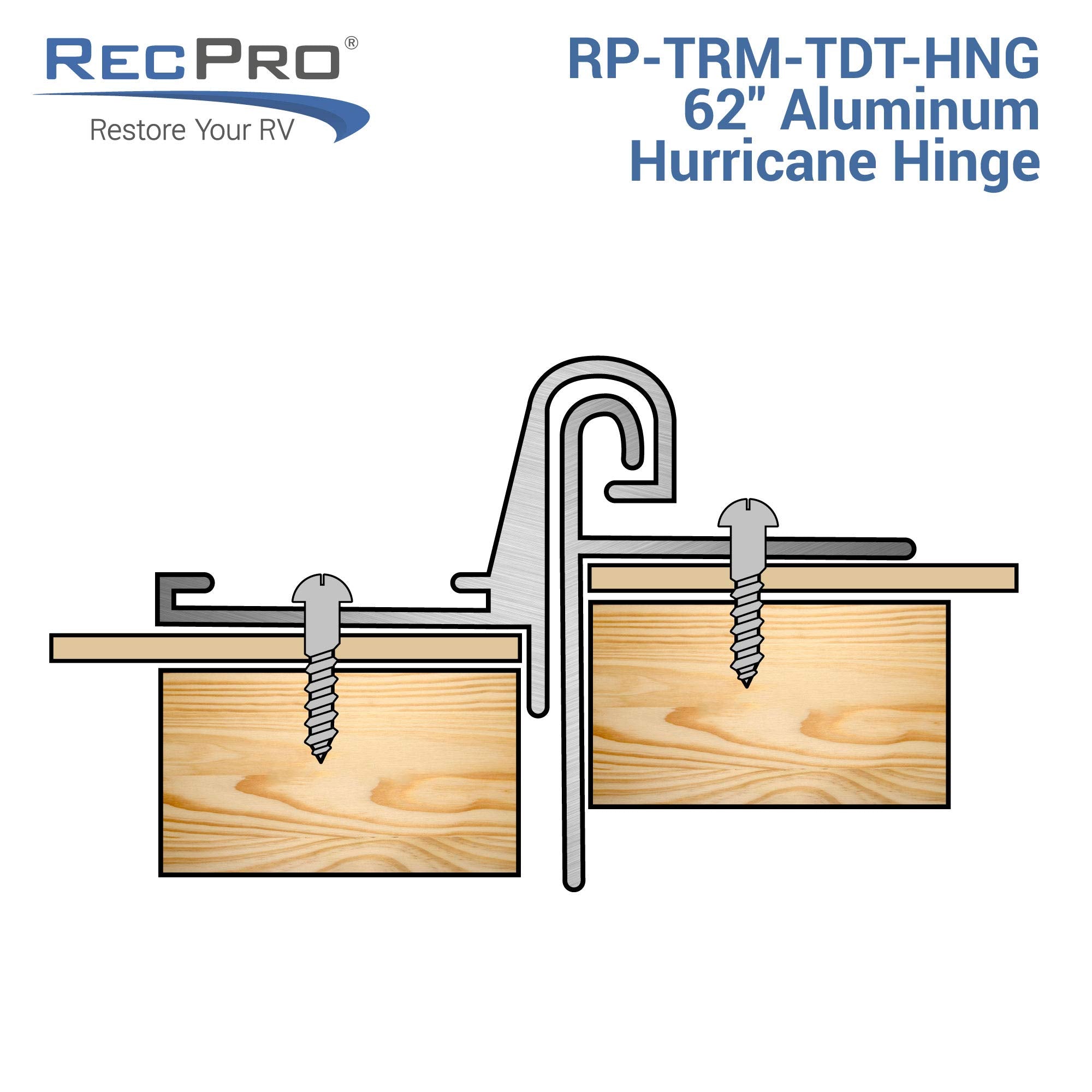 Recpro Rv Teardrop Trailer Hurricane Hinge For Galley Hatch Door | 62' Increments | Aluminum | Made In America | Mill Finish