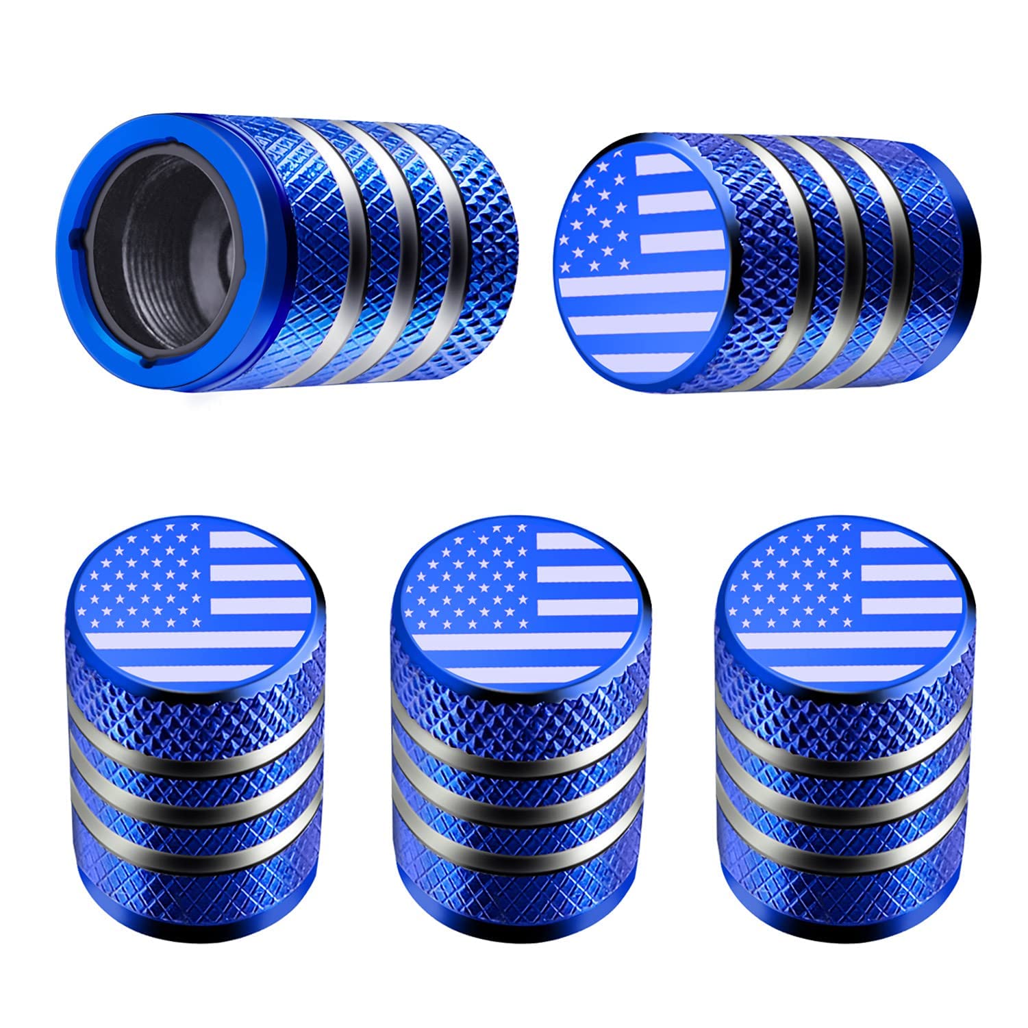 Tire Valve Stem Cap Cover - (5 Pack) Tire Air Cap Metal With Plastic Liner Corrosion Resistant Leak-Proof Halloween Pumpkin Car Decoration Accessories Blue