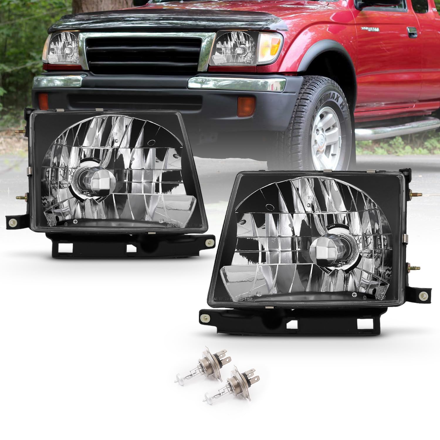 Amerilite Black Reaplcement Headlights For 1998-2000 Toyota Tacoma - Passenger And Driver Side