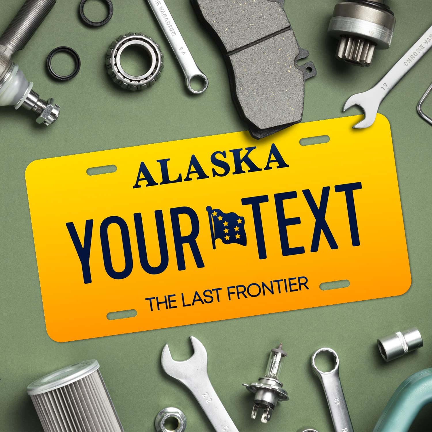 Custom Alaska License Plate, Personalized 50 States Fake License Plate For Front Of Car Sign 6X12 Inches, Rust Free .040 Aluminum, Fade Resistant, Made In Usa By Sigo Signs