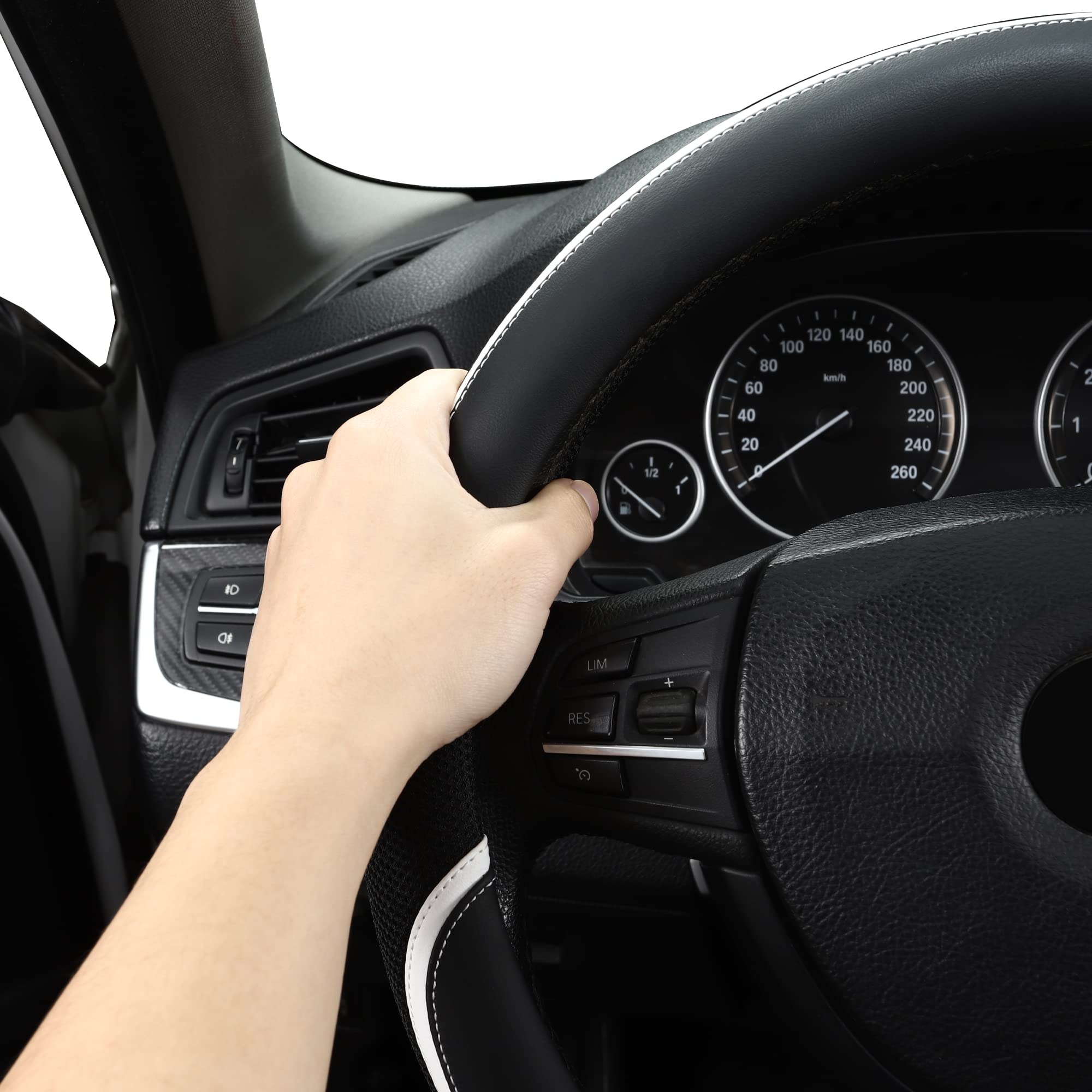 Microfiber Leather 16'' Universal Fit Car Steering Wheel Cover, Elastic Nonslip Breathable And Odorless, Black