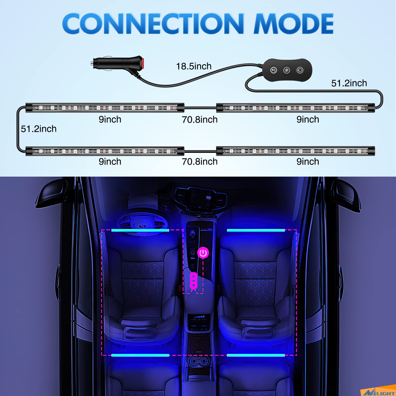 Nilight Rgb Led Car Interior Stripe Light With App Control Multicolor Music Sync Mode Waterproof Car Under-Glow Lighting Lamp Ki