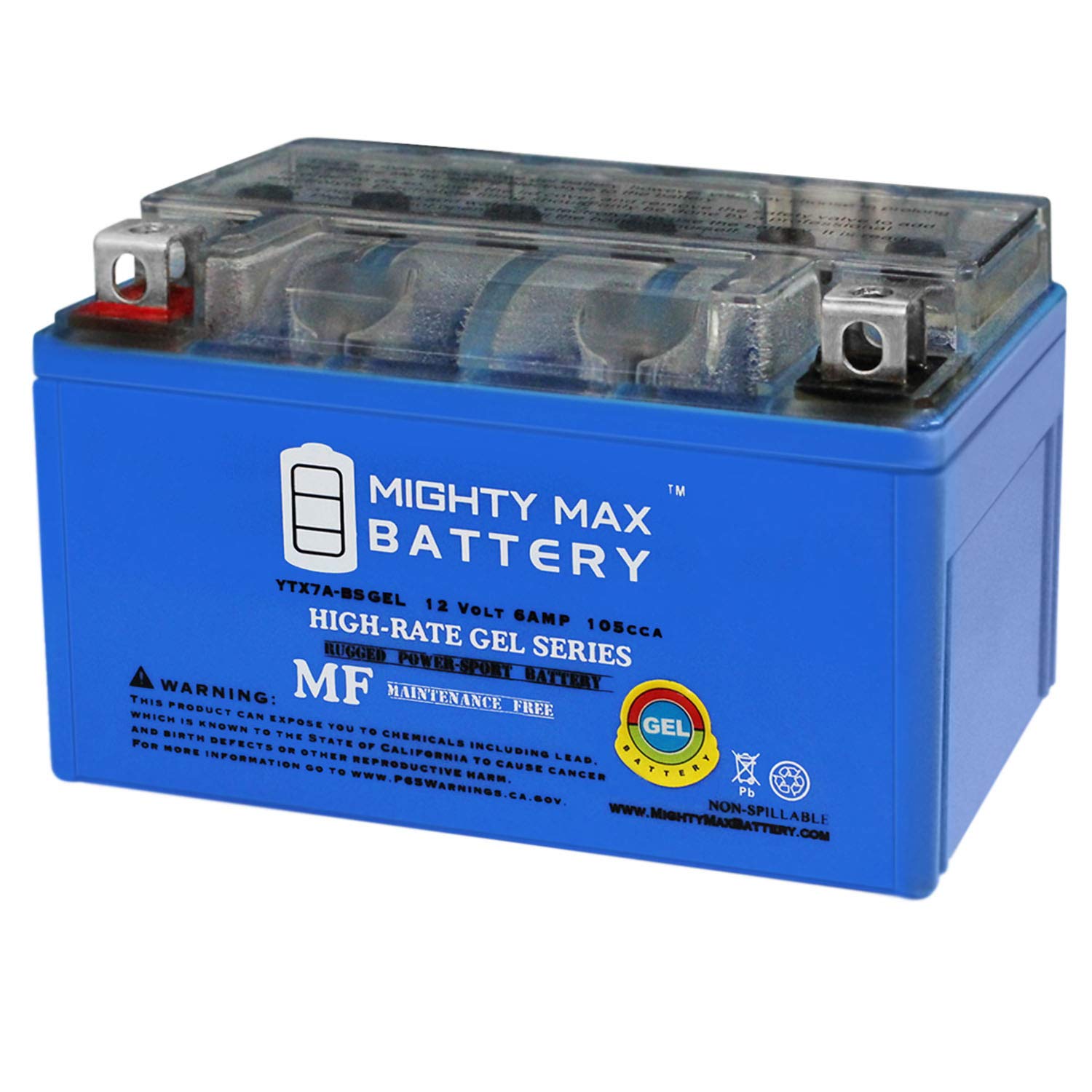 Mighty Max Battery Ytx7A-Bs Gel -12 Volt 6 Ah, Gel Type, 105 Cca, Rechargeable Maintenance Free Sla Agm Motorcycle Battery