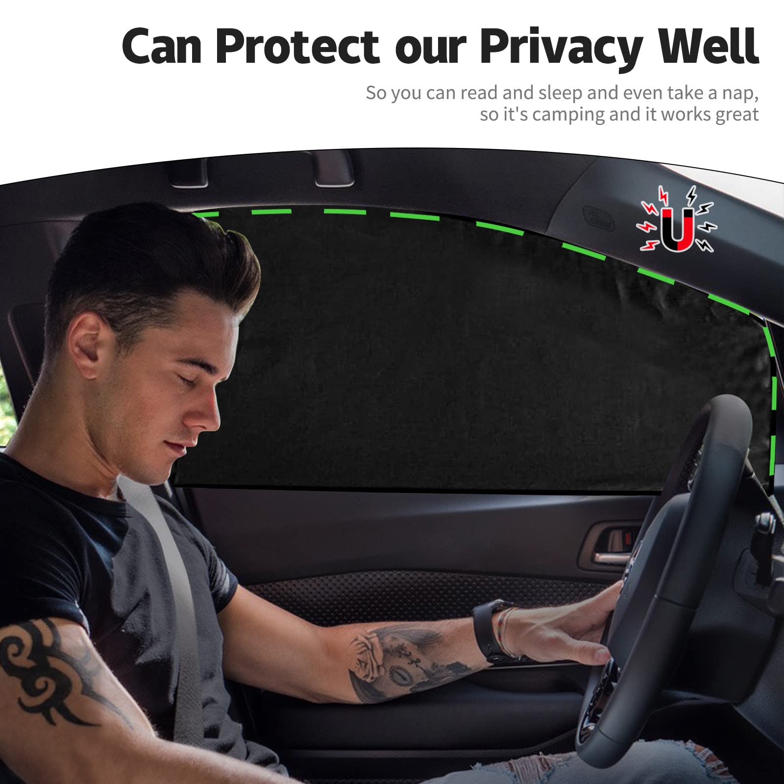 ZATOOTO Car Window Shades - 2 Pcs Black Silk Side Front Protection Covers - Magnetic Privacy Sun Shades Curtain Keeps Cooler for Baby Kids Sleeping