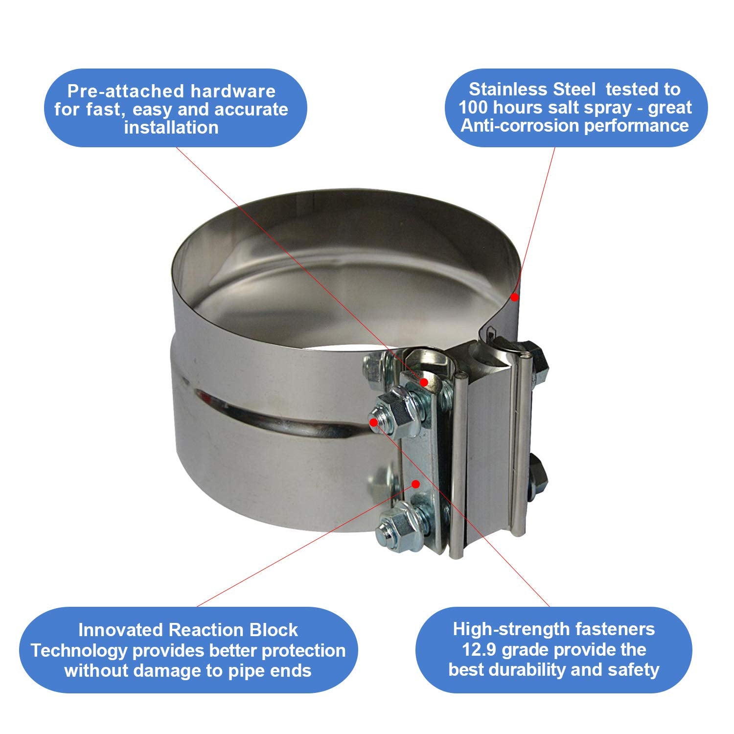 Roadformer 4 Inch Exhaust Clamp - Lap Joint Exhaust Band Clamps Preformed Stainless Steel