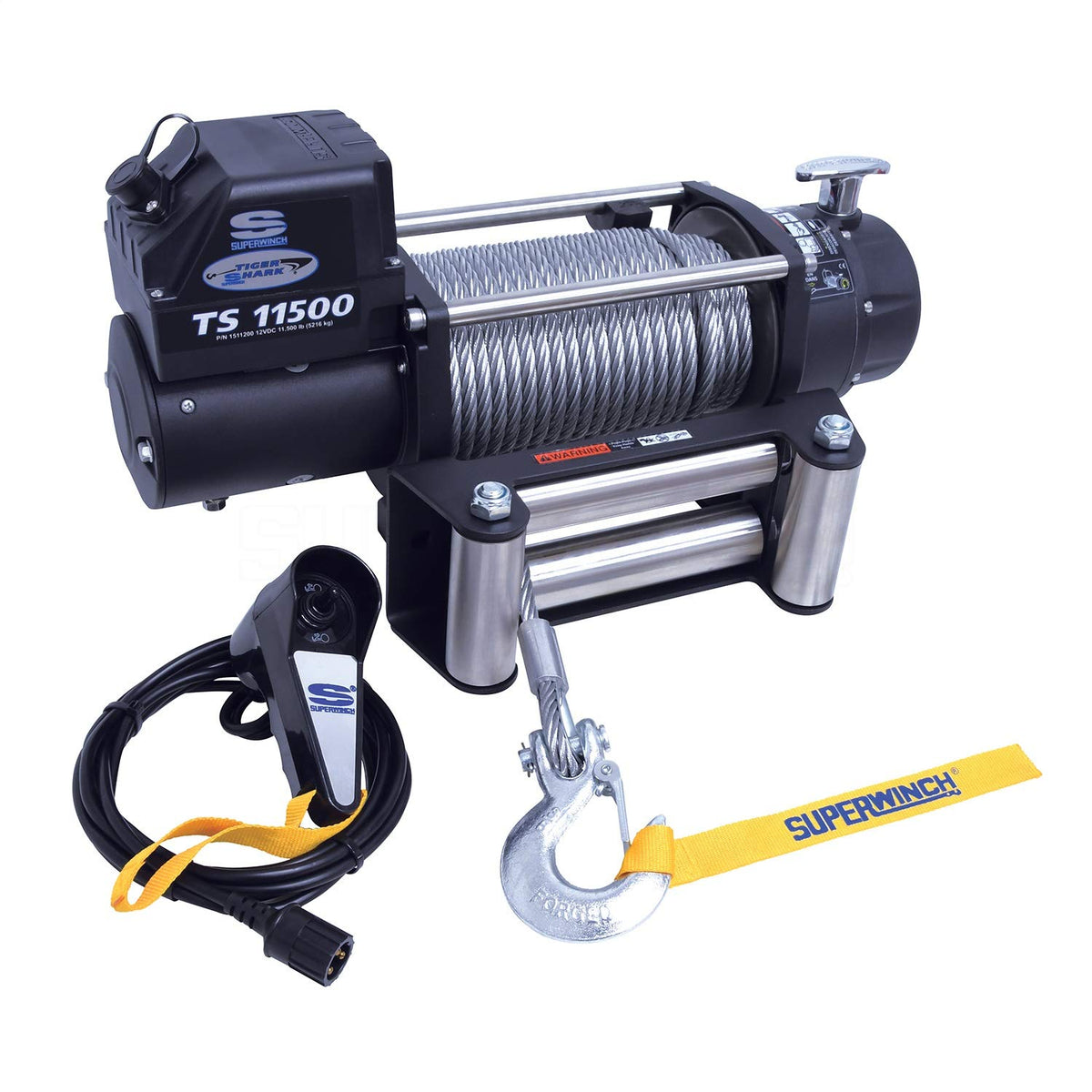 Superwinch 1511200 Tiger Shark 11500 12V Dc Winch 11,500Lb/5,216Kg Single Line Pull With Hawse Fairlead, 3/8'' X 80' Steel Wire 