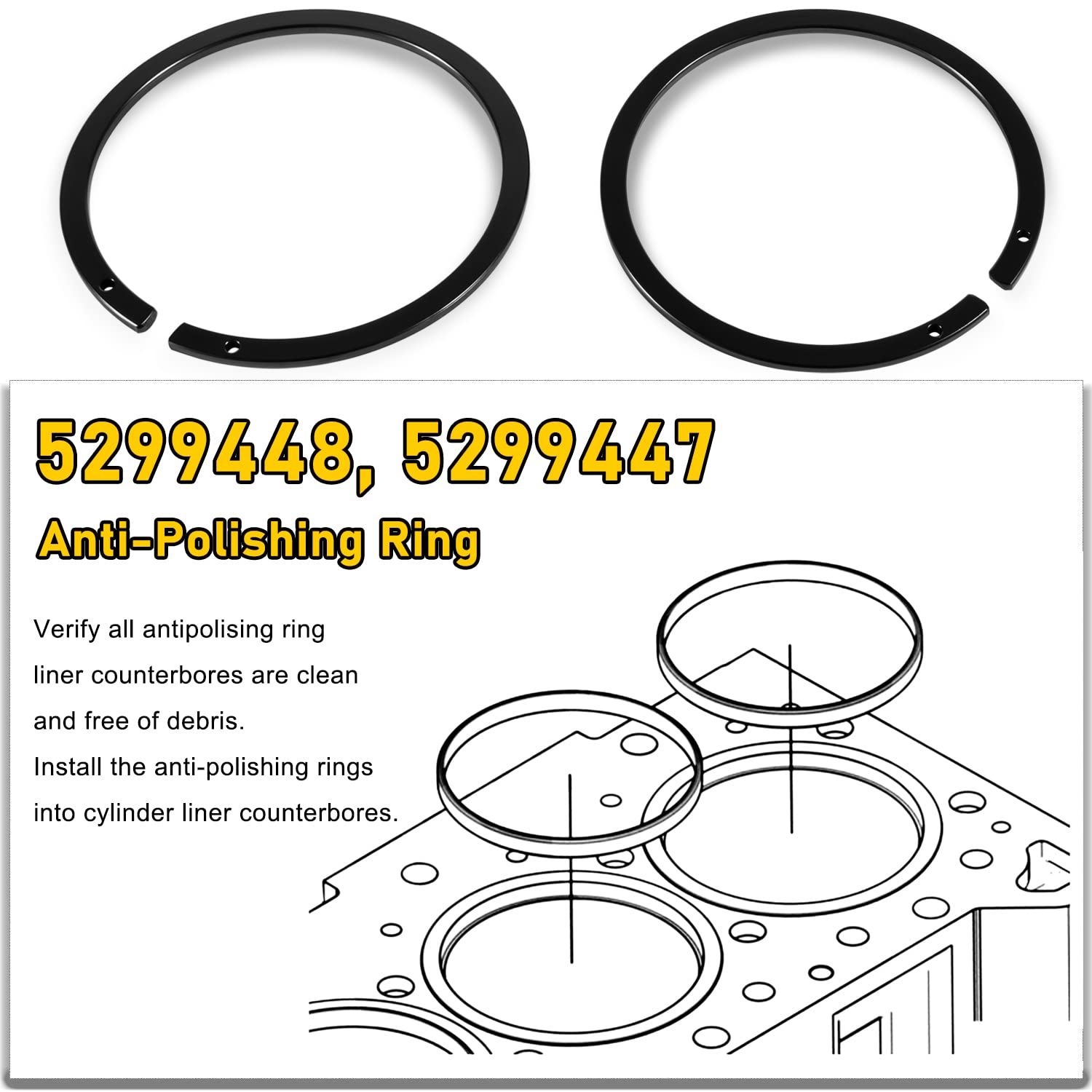 3Pcs Piston Ring Compressor Adapter & Anti-Polishing Ring For Cummins Isx Qsx 15 & Caterpillar 3400, 3406, 3408, C15 Work With 7040 Piston Ring Compressor 5.4' Bore, Replace 5299339, 5299447 & 5299448