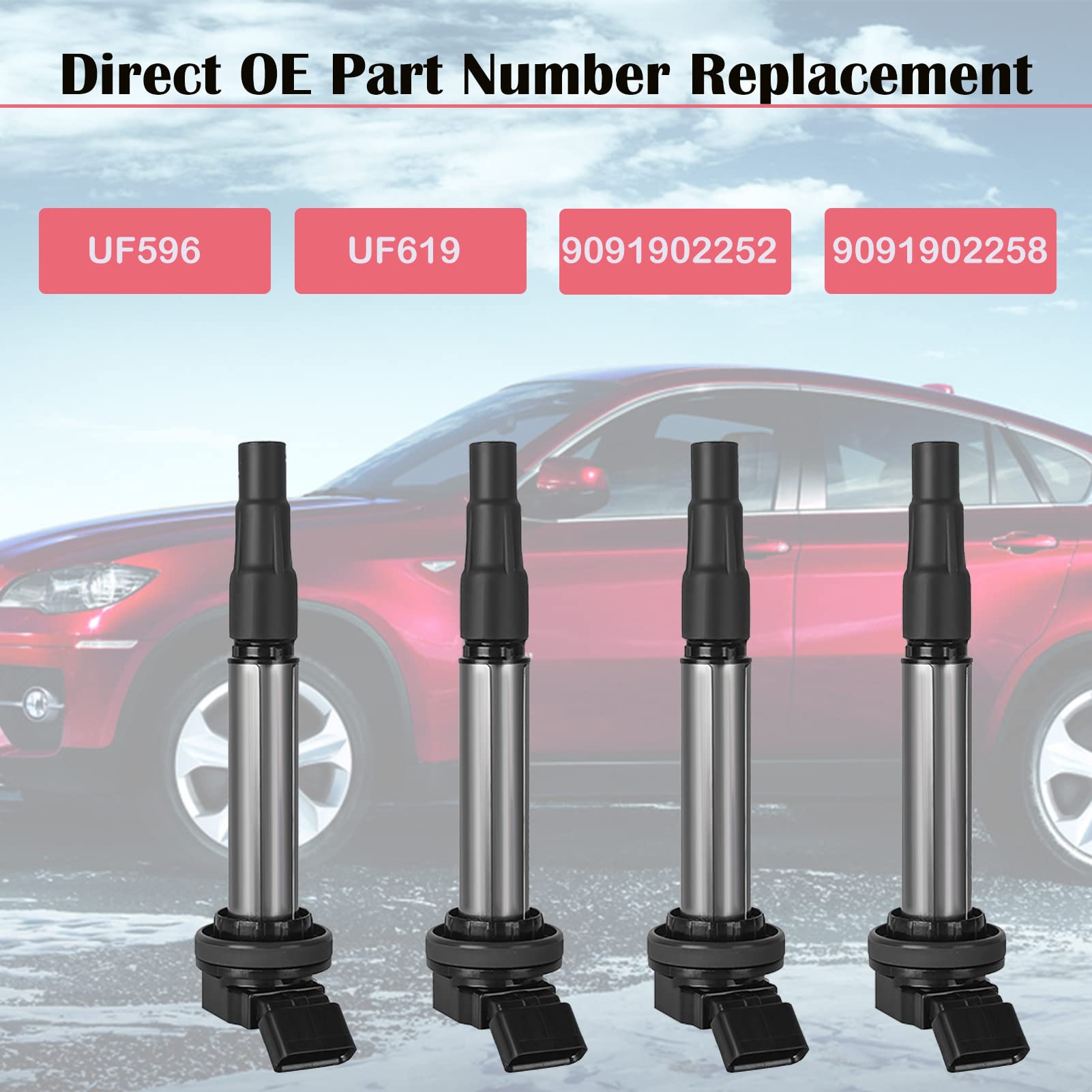 Pack of 4 Ignition Coil Compatible with 1.8 L4 Toyota Corolla Prius Matrix Scion XD 1.8L 2009 2010 2011 2012 2013 2014 2015 2016