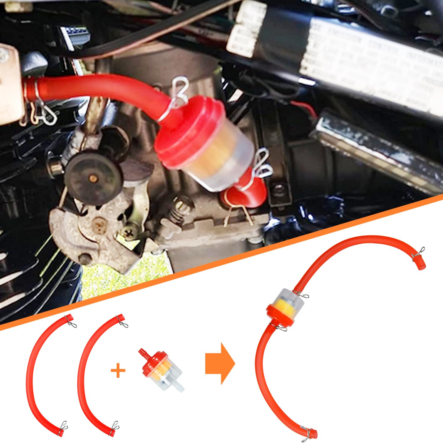 Holato Gas Fuel Line Hose Clamps Fuel Filters With Inline Shut Off Valve Petcock Set For 50Cc 70Cc 90Cc 110Cc 125Cc 150Cc Taotao Coolster Apollo Baja Atv Four Wheeler Dirt Pit Bike (Red)