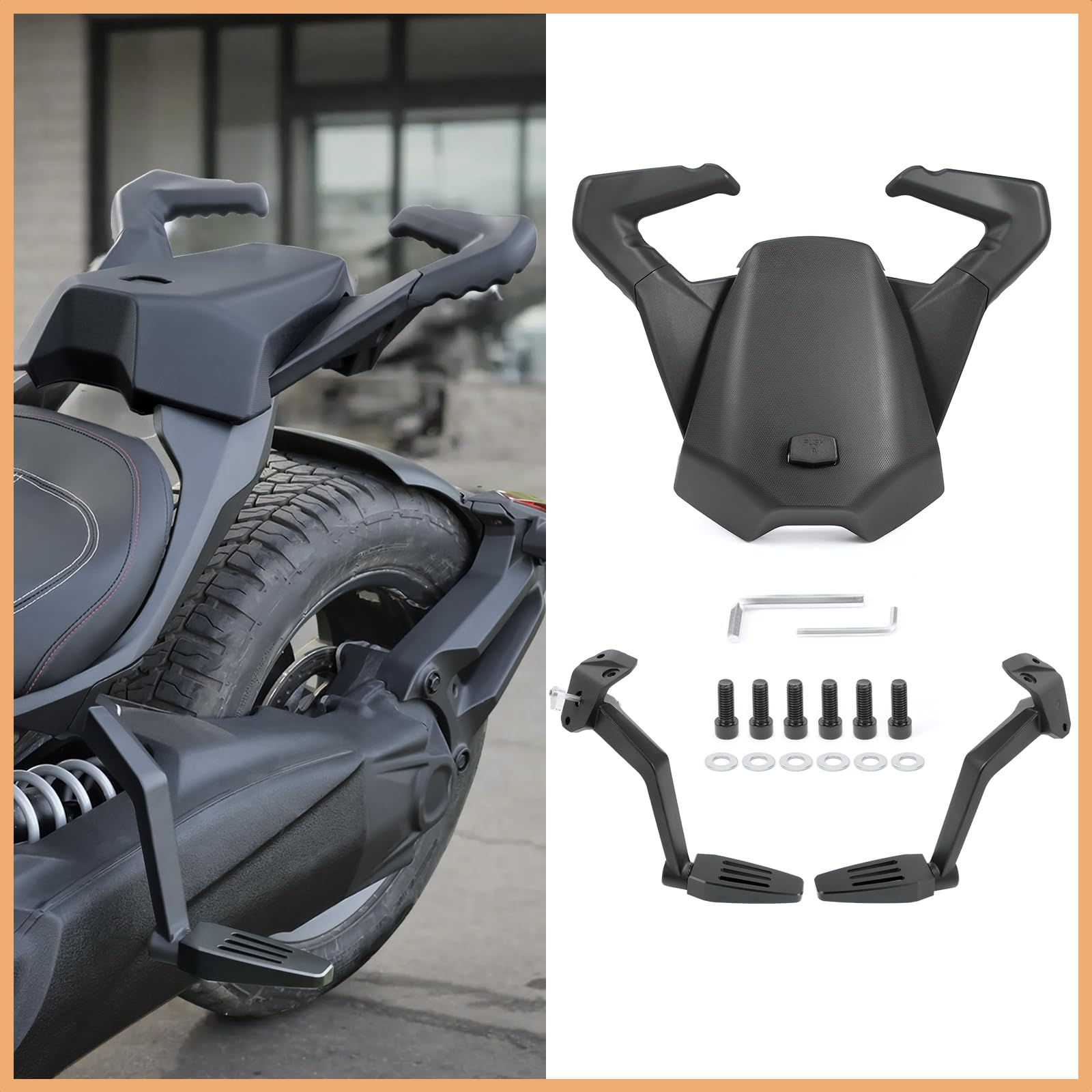 Upgraded Passenger foot pegs +Passenger Seat with Grab Handles for Can Am Ryker All Models, Replace #219400842, MAX Mount 219400