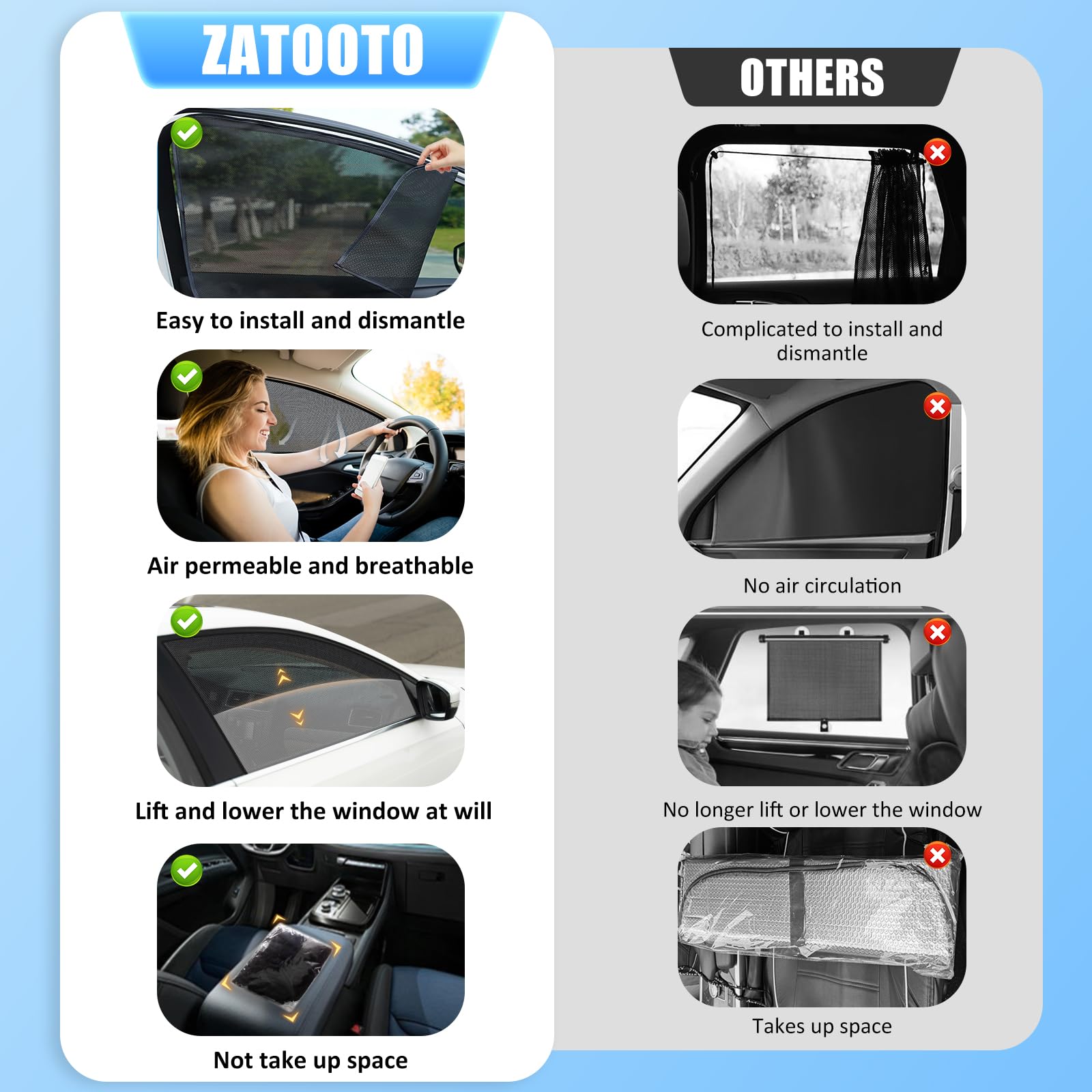 ZATOOTO Car Side Window Sun Shade 4 Pack, Car Window Shades for Baby Magnetic Mesh Sun Shade for Car Window Car Shade Protection
