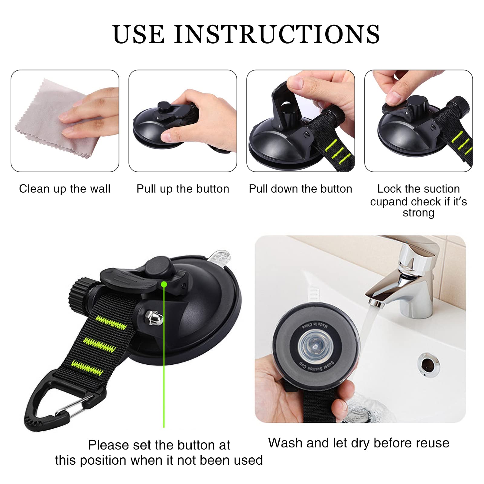 Conbola Suction Cups Hooks Heavy Duty Outdoor Car Camping Essentials 4 Pieces Upgraded Tie Down Suction Cup,Camper Accessories S