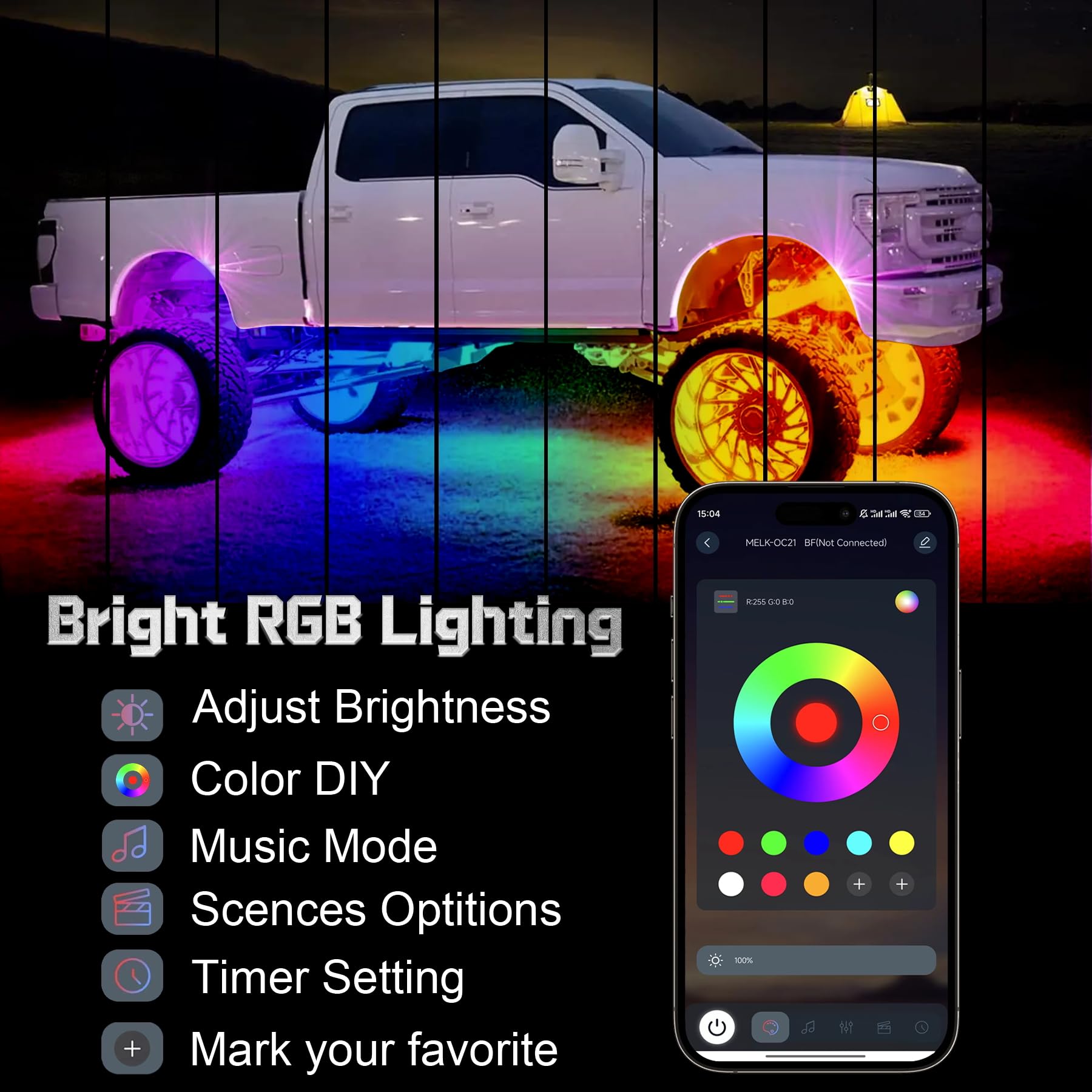 Livtee Underglow Led Lights Kit, Rgb Strip Lights With App Control For Music And Diy Modes, Under Glow Kit For Cars, Vans, Suvs,