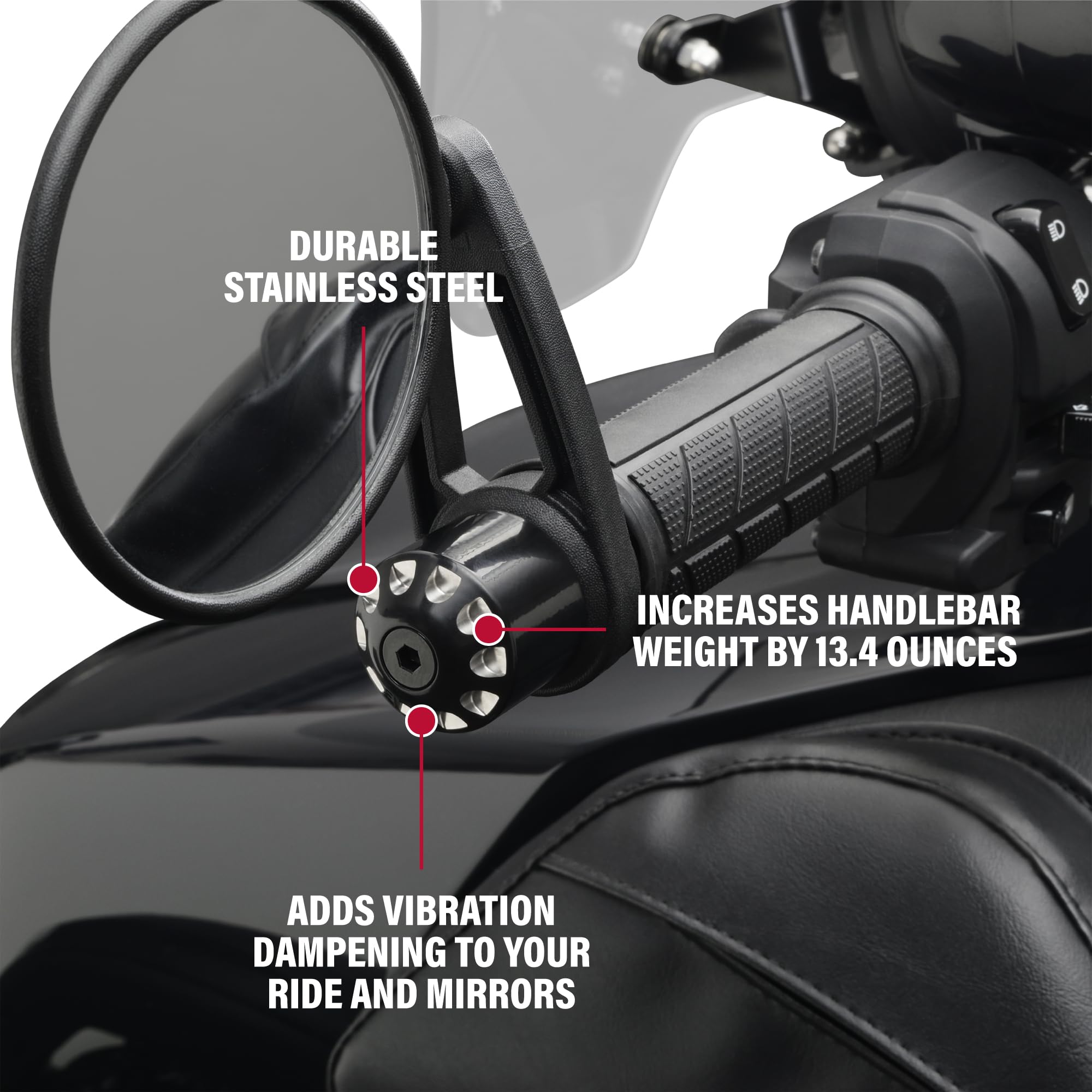 Show Chrome Can-Am Ryker Anti-Vibration Handlebar End Weights - Stainless Steel, Etched, Compatible With Oem Handguards & Increased Weight For Dampening, Fits 600/900 Models (2019-2024+)